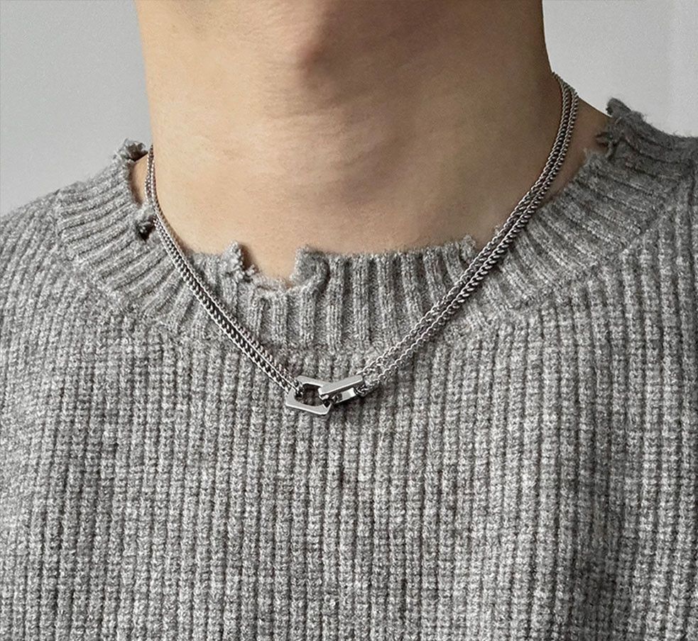 Jewelry Double Block Lock Necklace Size ONE SIZE - 1 Thumbnail