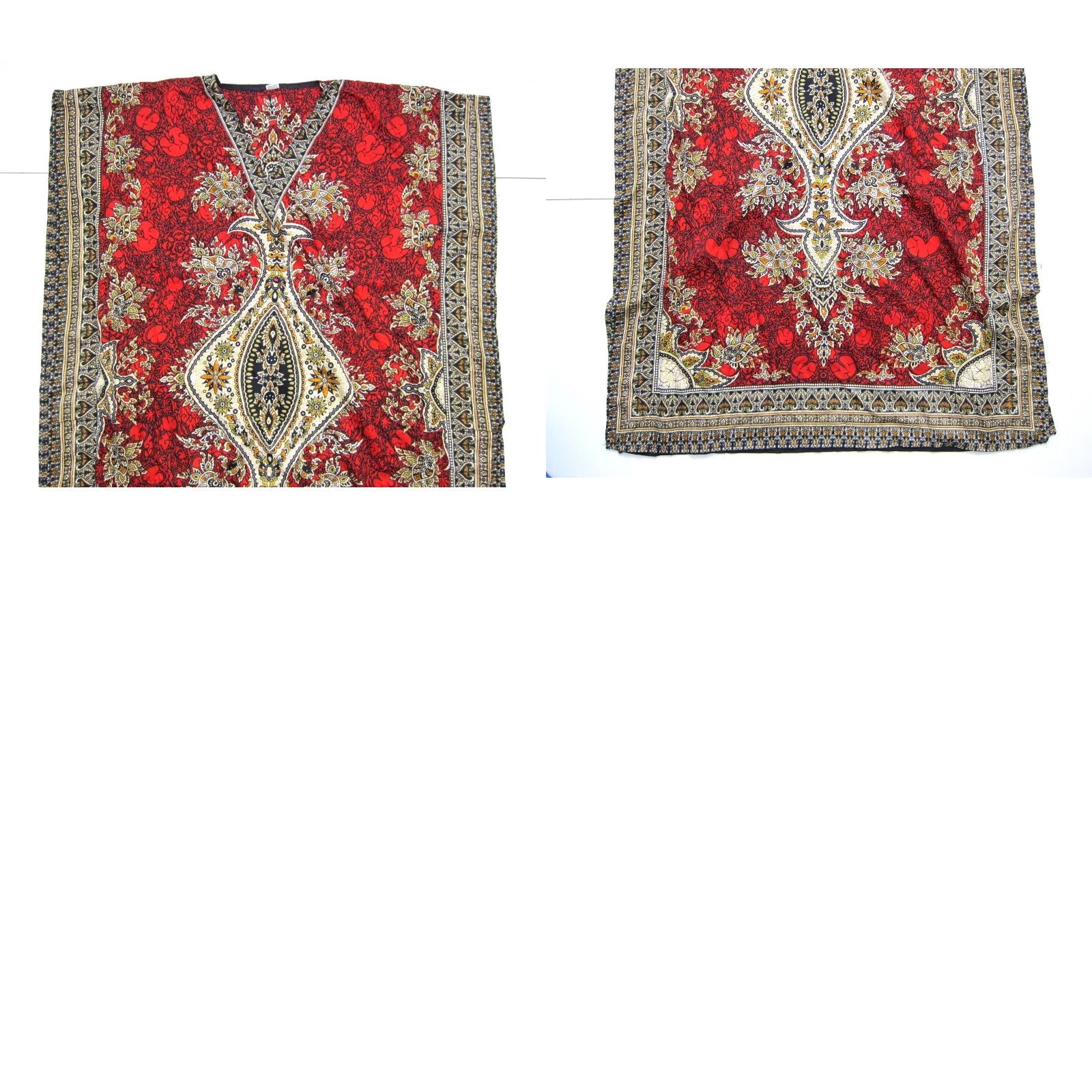 Vintage VINTAGE India 100% Rayon Red Floral Long Maxi Kaftan Muumuu Dress OS Size ONE SIZE - 8 Thumbnail