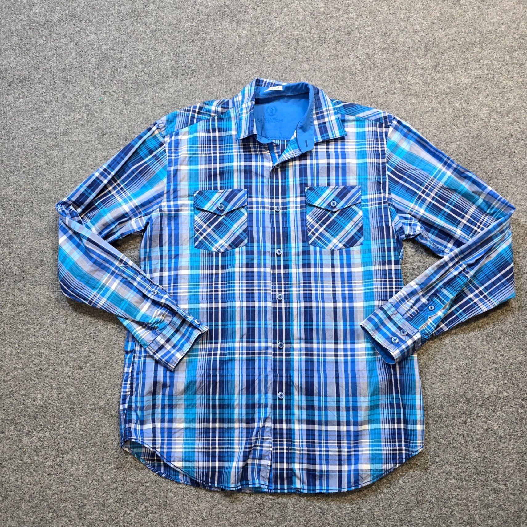BUGATCHI Bugatchi Shirt Mens Medium Blue Plaid Button Long Sleeve Career Classic Shirt Size US M / EU 48-50 / 2 - 2 Thumbnail