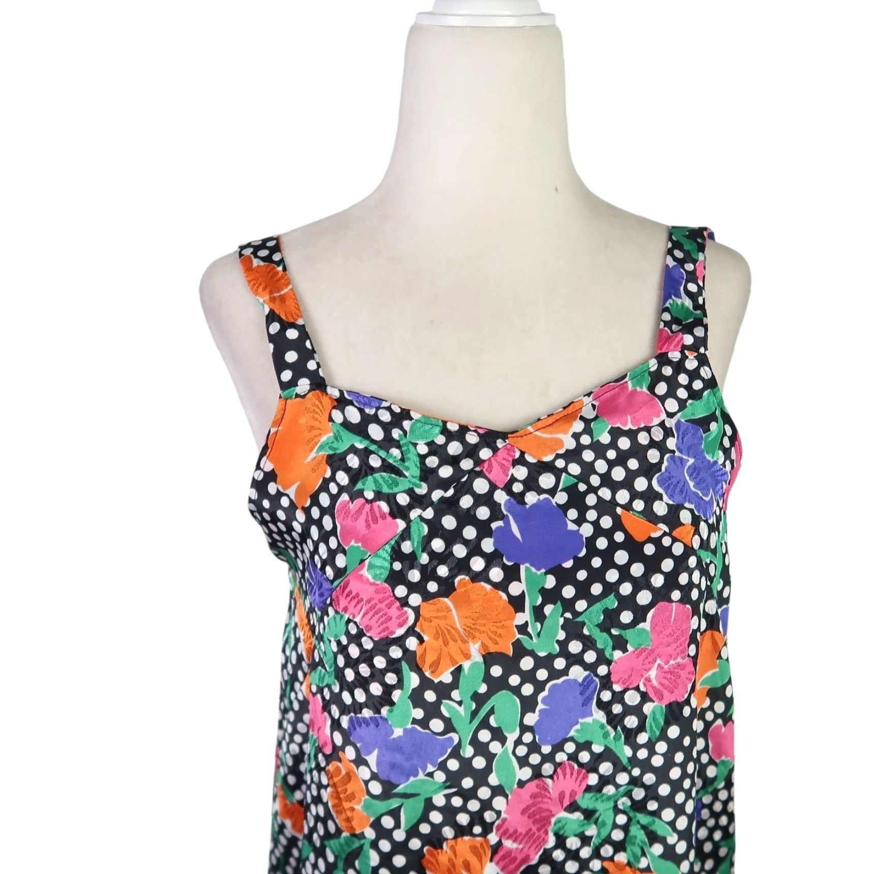 Vintage VINTAGE 80s Black White Polka Dot Floral Satin Slip Dress S Women Shirt? Size S / US 4 / IT 40 - 2 Thumbnail