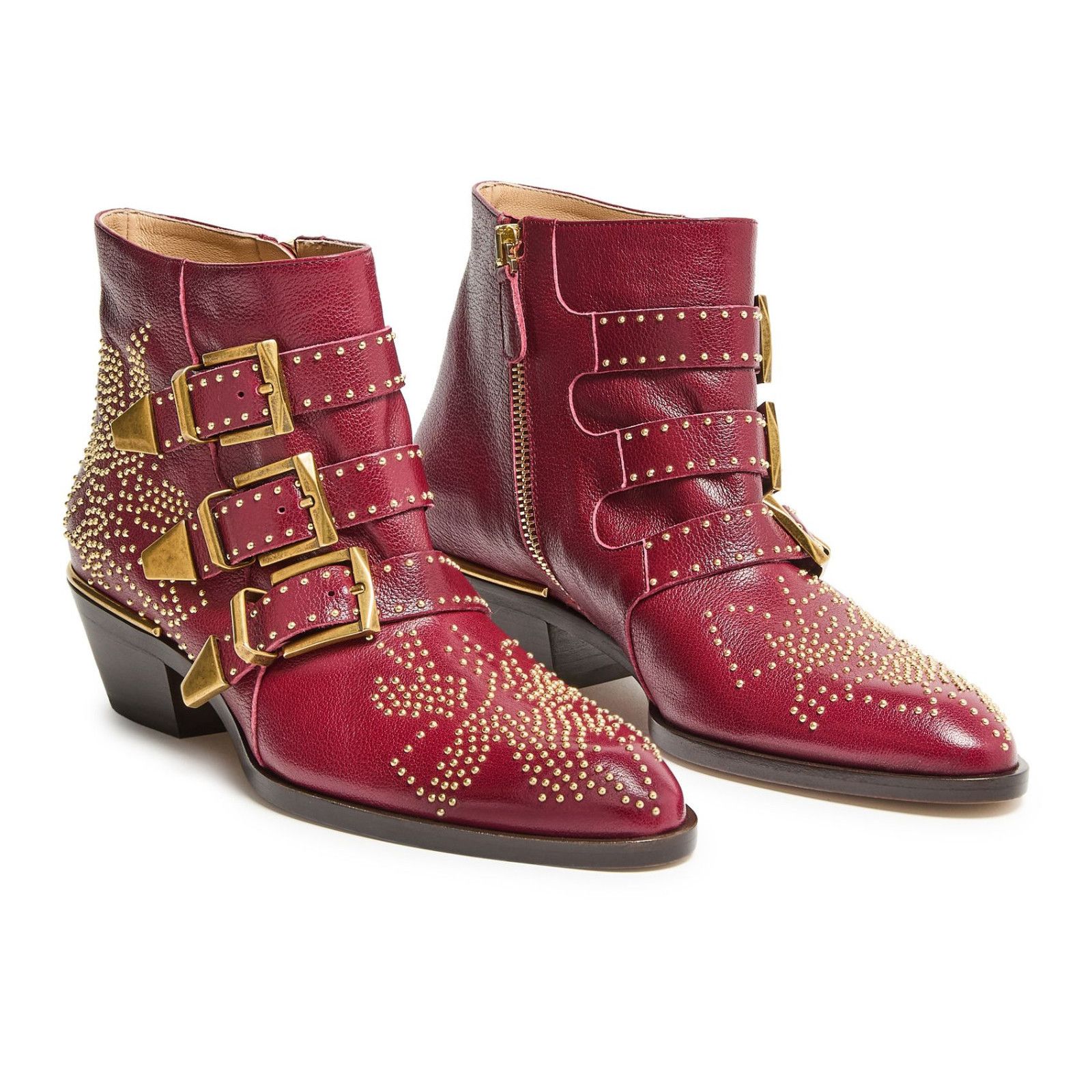 Chloe Chloe Susan Studded Grenat Leather Ankle Boots New & Authent Size US 6 / IT 36 - 2 Thumbnail