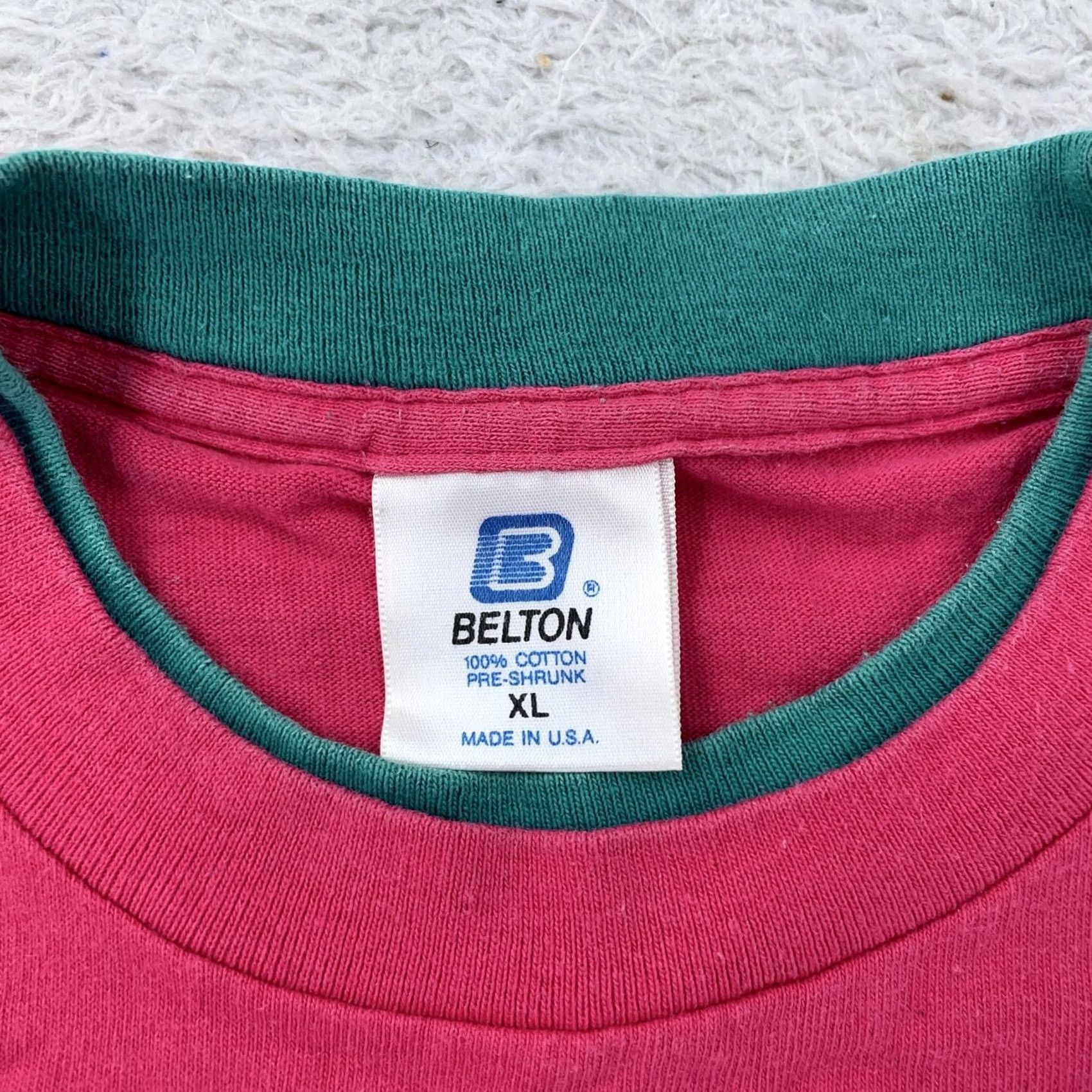 Pinko VINTAGE Belton Pink T-Shirt Mens L Short Sleeve Crew Neck Contrasting Trim 90s Style USA Size US L / EU 52-54 / 3 - 7 Thumbnail