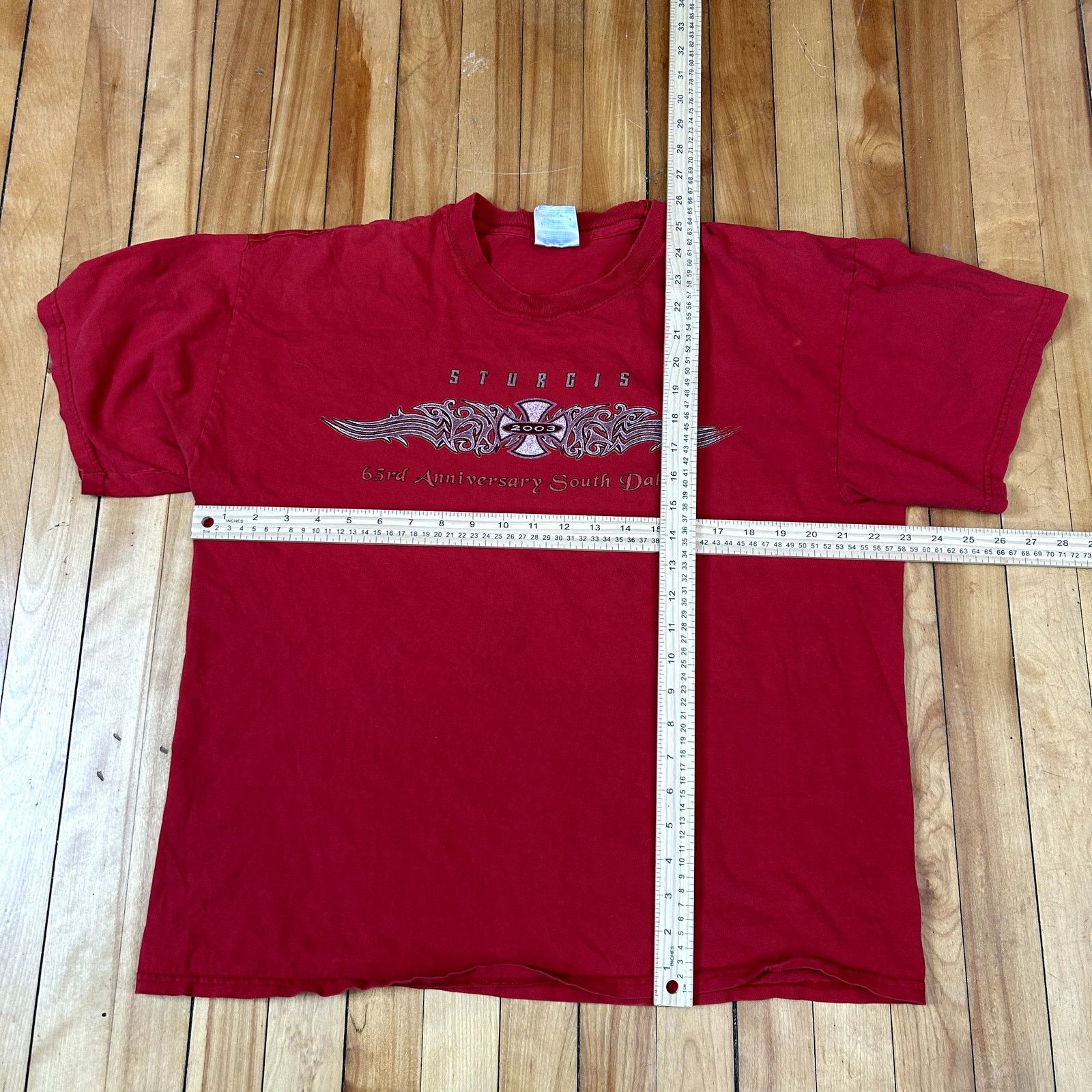 Vintage Y2K Sturgis Biker Red T-Shirt XL Couple bleach stains Size US XL / EU 56 / 4 - 4 Thumbnail
