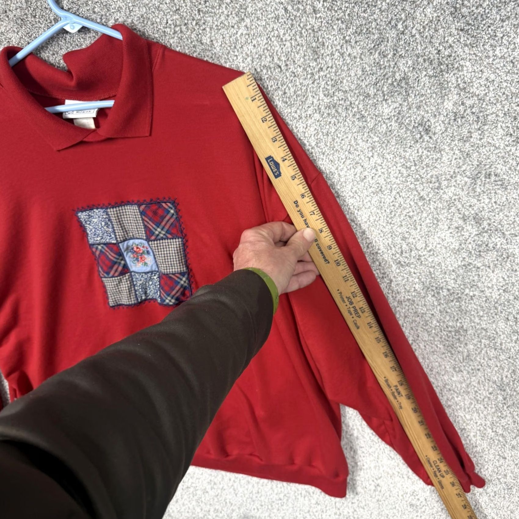Jantzen VINTAGE Jantzen Sweater 3X Plus Patchwork Quilt Embroidered Cabincore Red Women's Knit Pullover Casual Winter 80s 90s Size XXL / US 16-18 / IT 52-54 - 3 Thumbnail