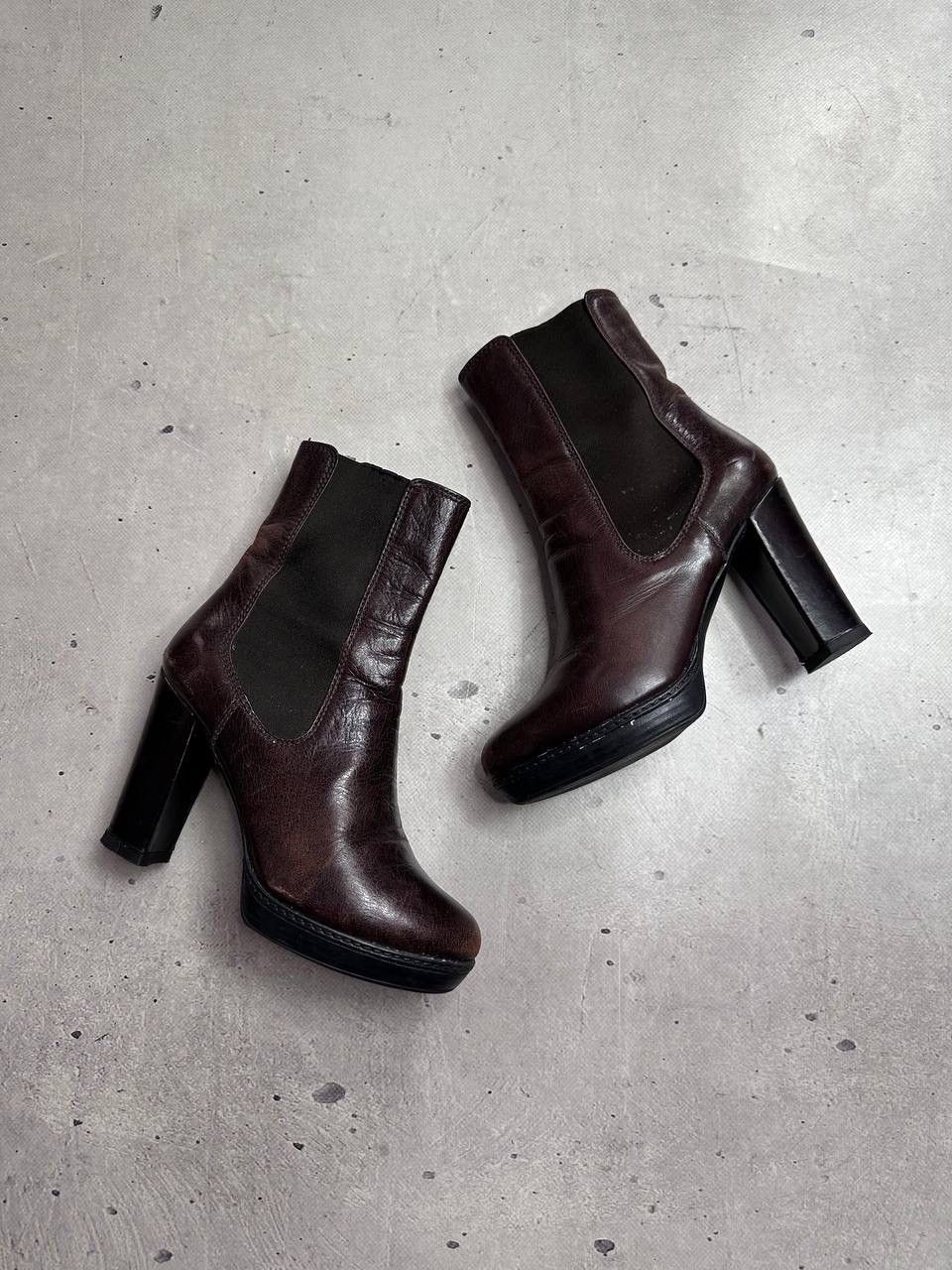 Prada Prada Brown Leather Ankle Boots High Heel Chelsea Style 37 Size US 6.5 / IT 36.5 - 3 Thumbnail