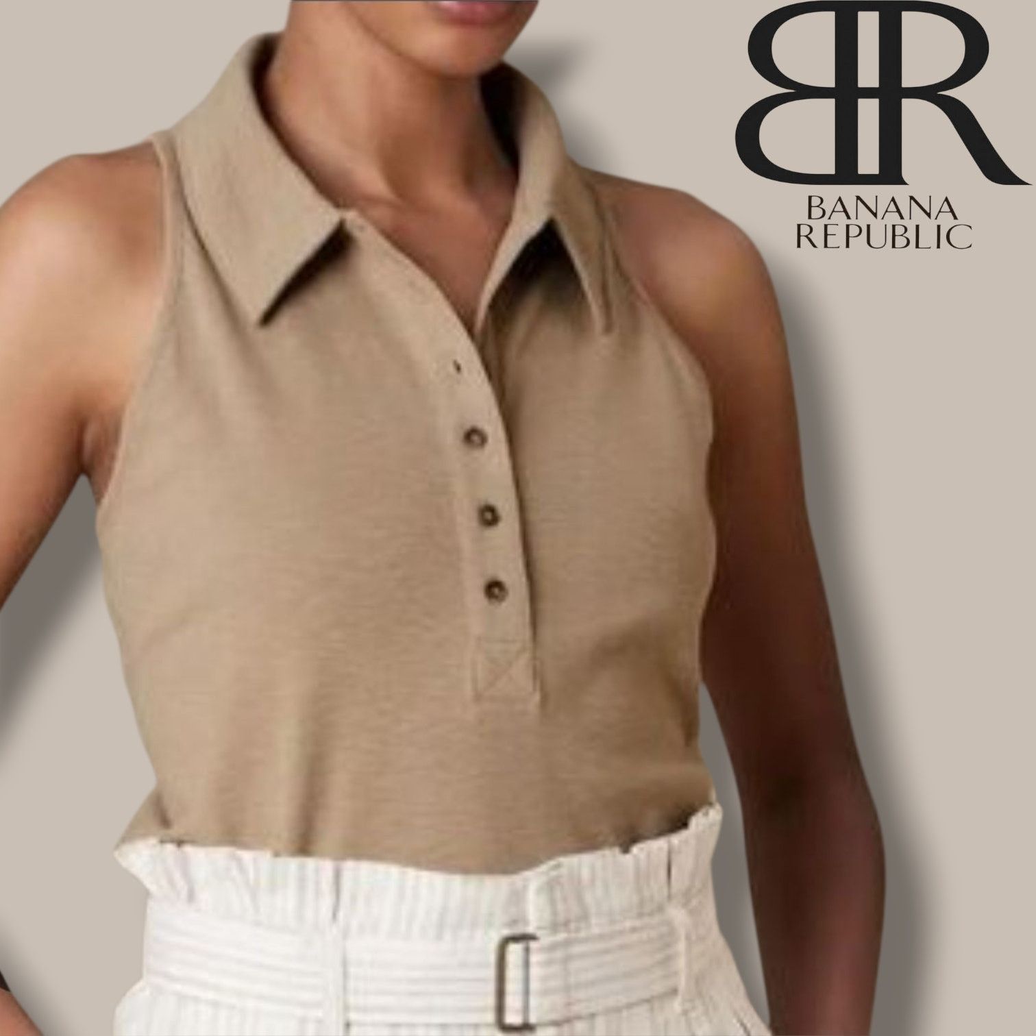 Banana Republic Banana Republic Women’s Brown Sleeveless Polo Top Large Size L / US 10 / IT 46 - 6 Thumbnail