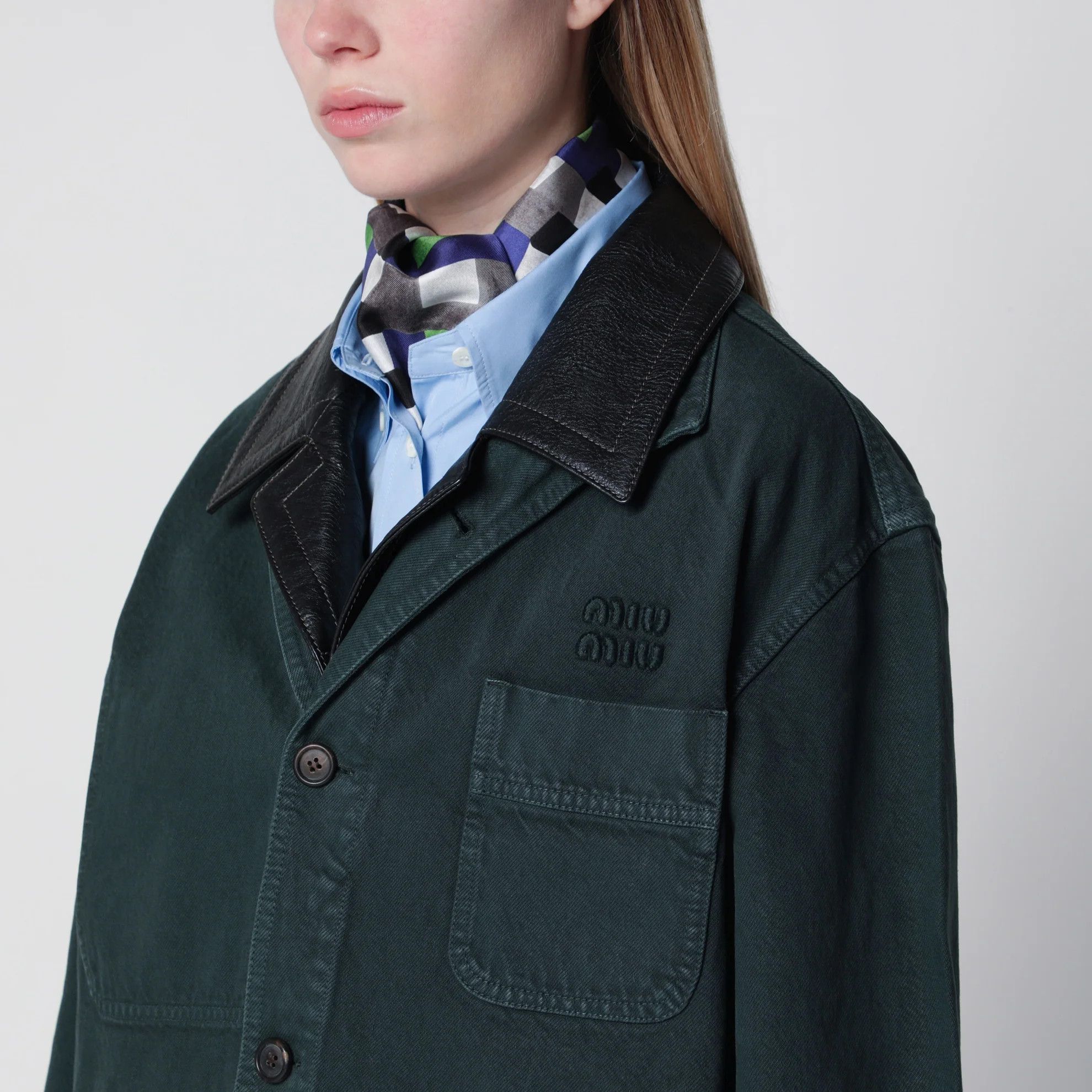 Miu Miu o1d2blof0426 Leather Jacket in Green Size S / US 4 / IT 40 - 4 Thumbnail