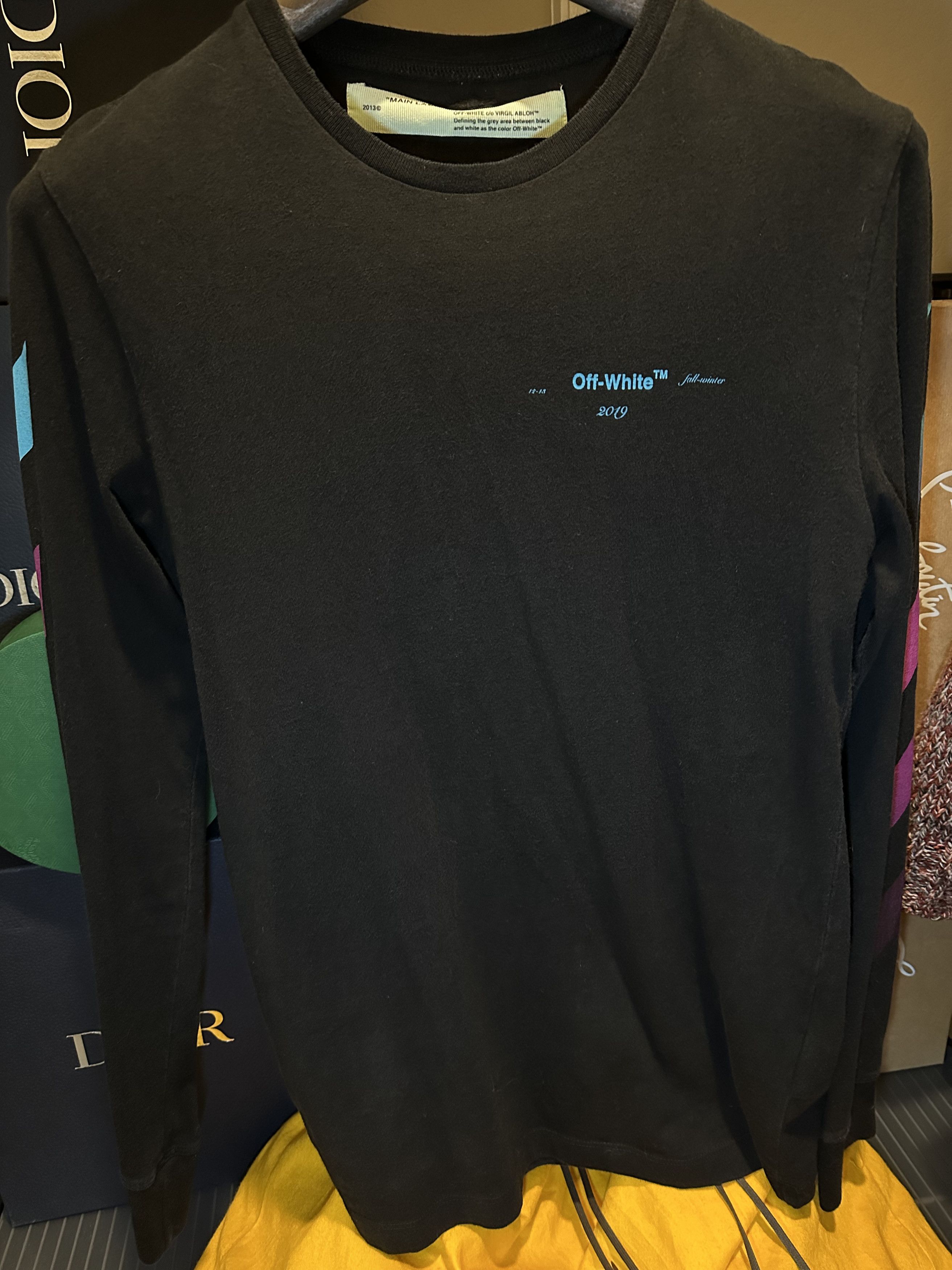 image of Off White Diagonal Gradient Long Sleeve Tee in Black, Men's (Size XS)