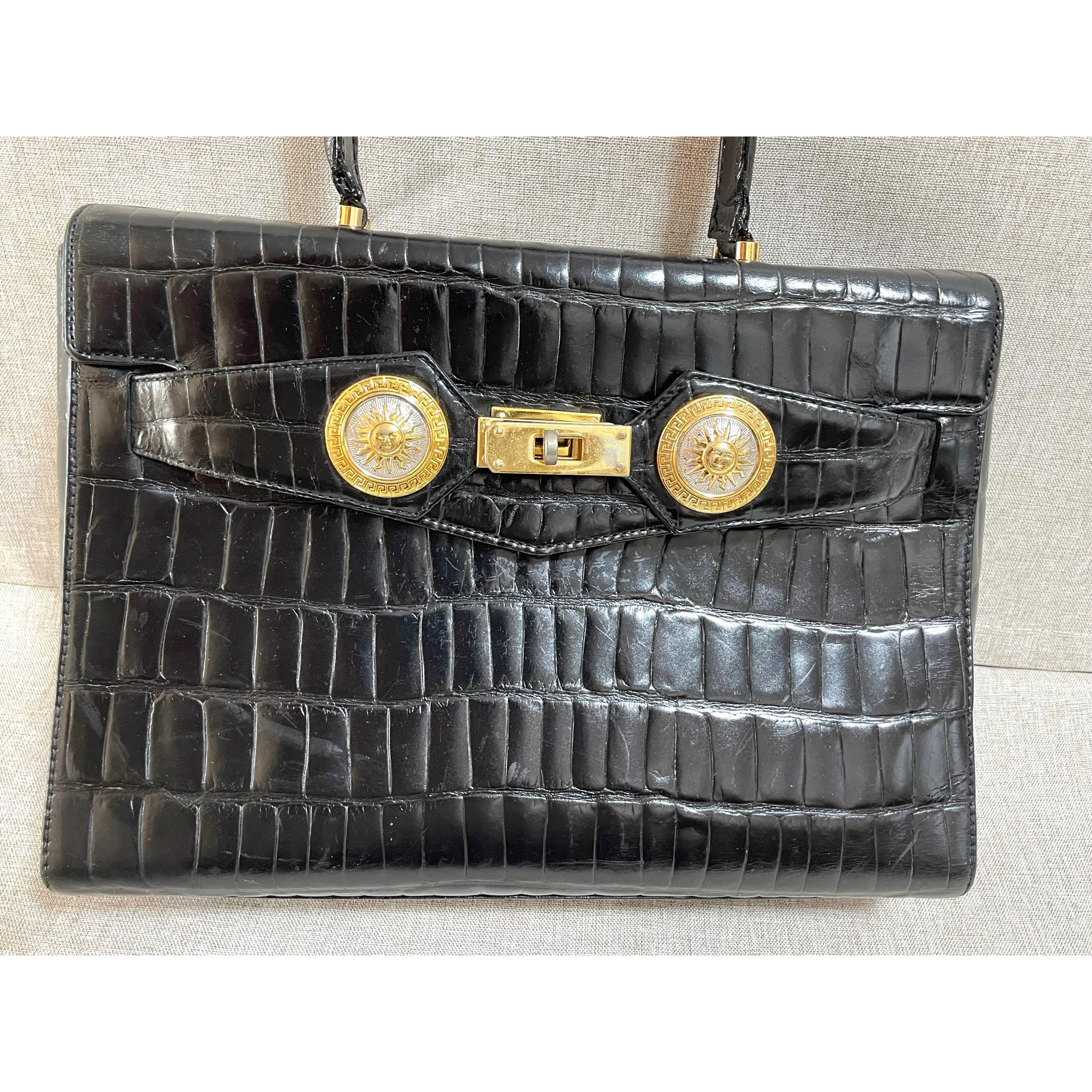 Versace Vintage Gianni Versace black croc embossed leather handbag Size ONE SIZE - 2 Thumbnail