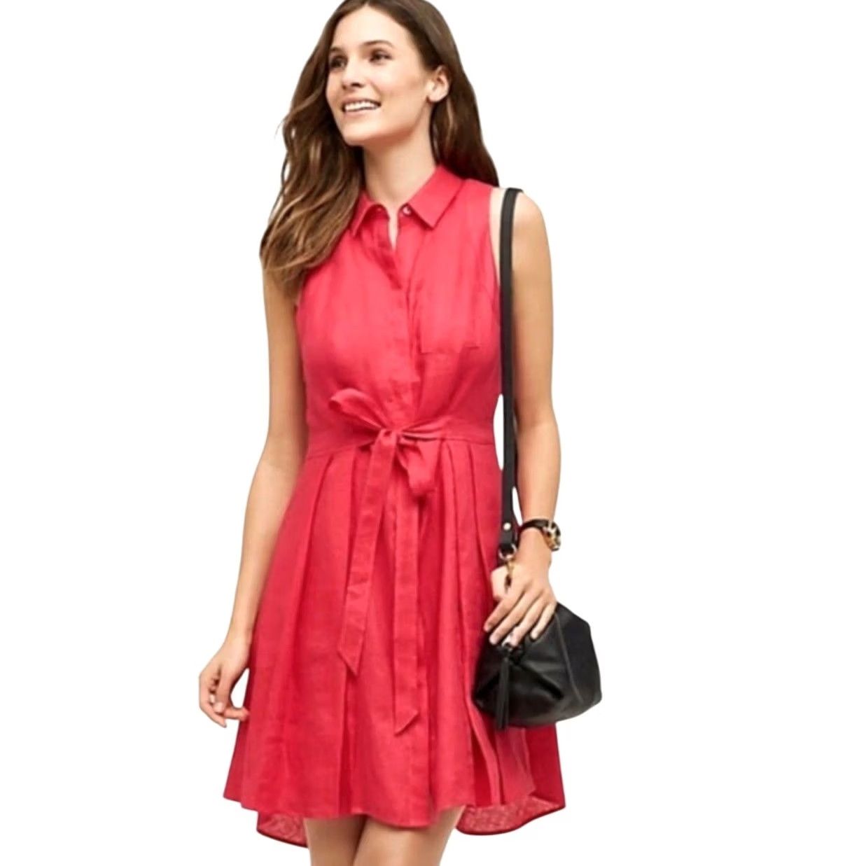 Vintage HD in Paris Anthropologie Coral Pink Sleeveless A-Line Mini Shirt Dress 0 Womens Shirt Dress Size XS / US 0-2 / IT 36-38 - 7 Thumbnail