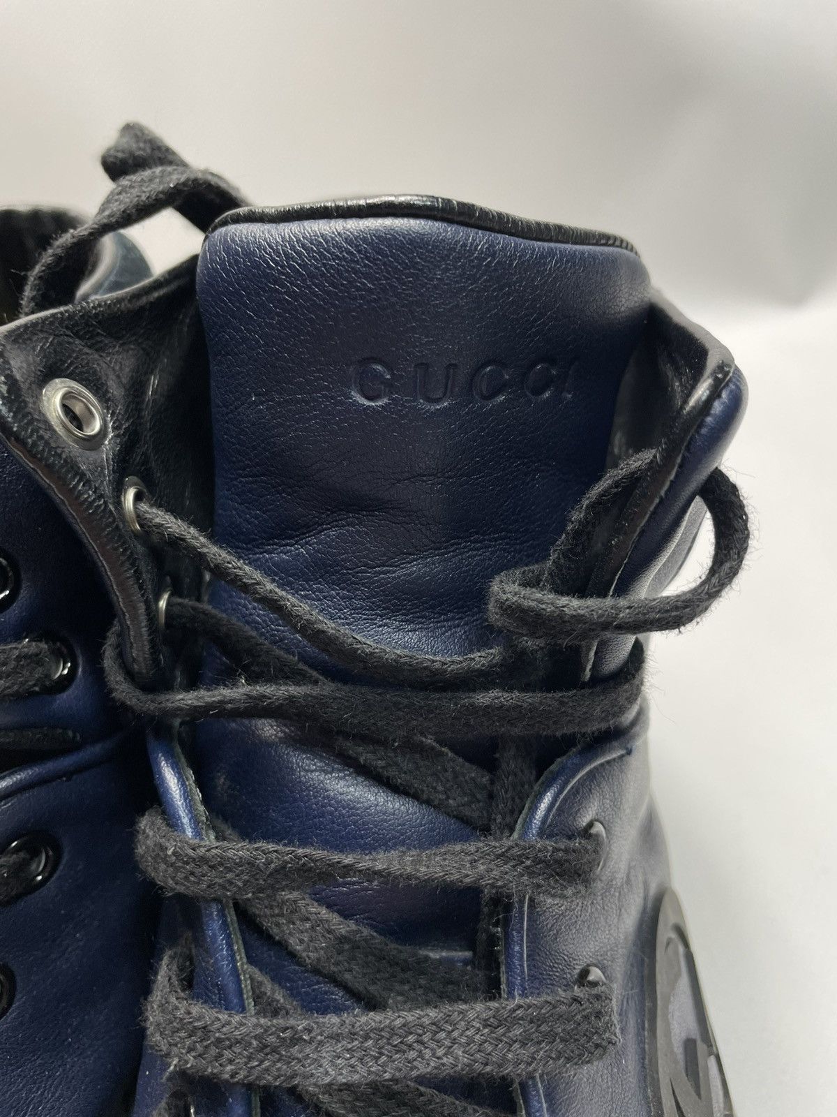 Gucci Gucci Navy Blue Leather Suede Interlocking High-Top Sneakers Size US 9 / EU 42 - 4 Thumbnail