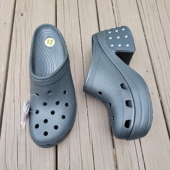 Crocs Crocs Comfort Siren Studded Black TPU Chunky Platform Heeled Size US 13 / EU 46 - 2 Thumbnail