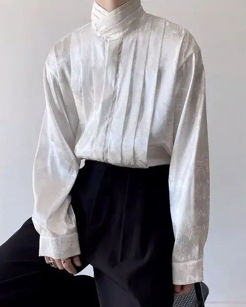 VIBE Korean fashion floral pleated button up shirt Size US M / EU 48-50 / 2 - 4 Thumbnail