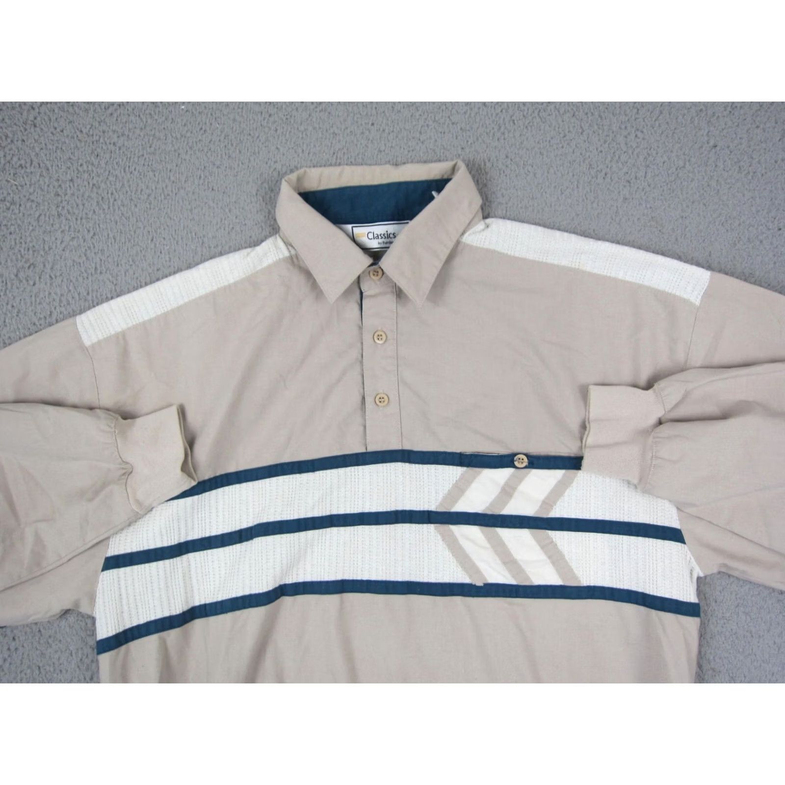 Vintage VINTAGE Palmland Polo Shirt Mens Large Beige Striped Long Sleeve Classic 90s Size US L / EU 52-54 / 3 - 2 Thumbnail