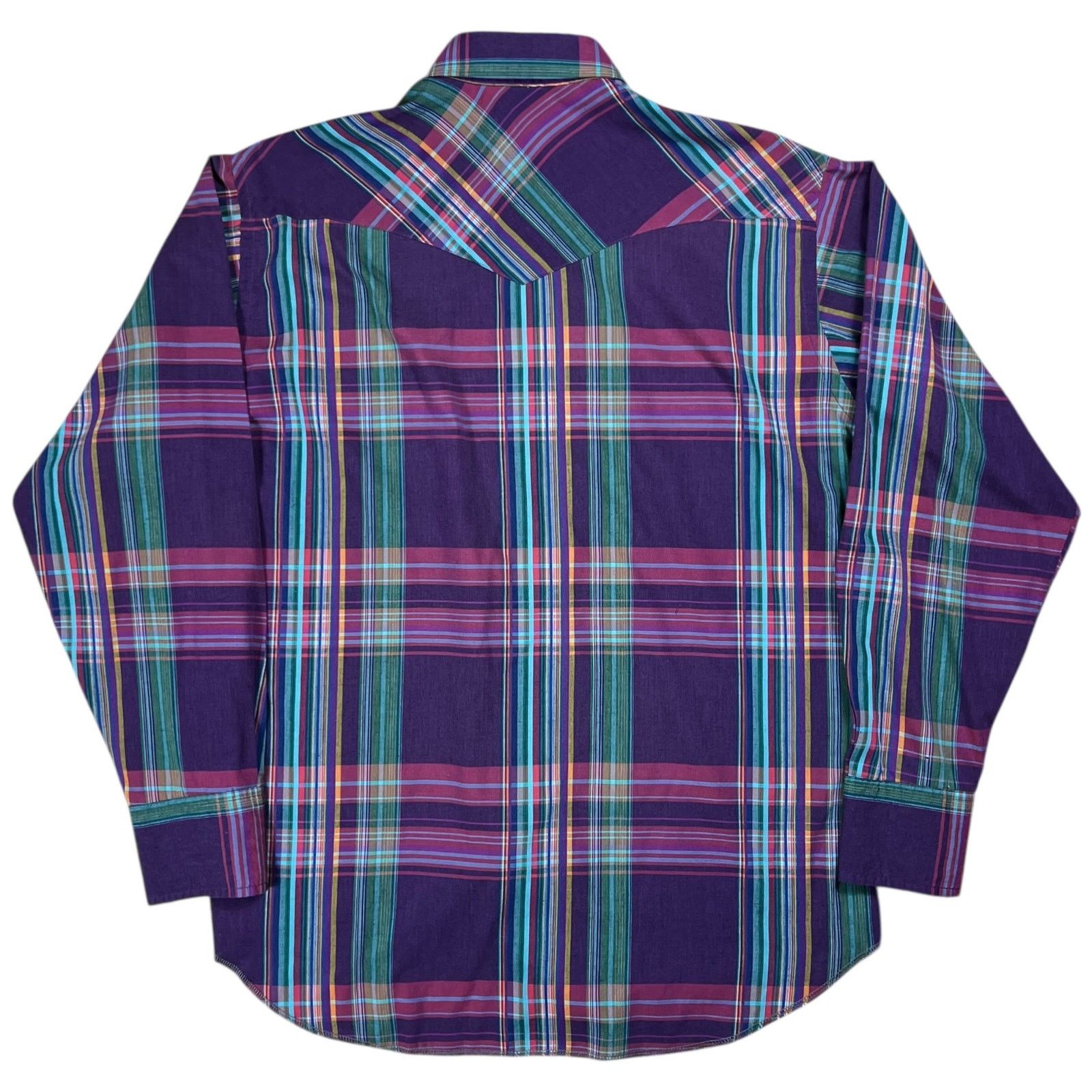 Vintage × Wrangler Vintage 80s Wrangler pearl snap plaid Western button up Size US XL / EU 56 / 4 - 6 Thumbnail