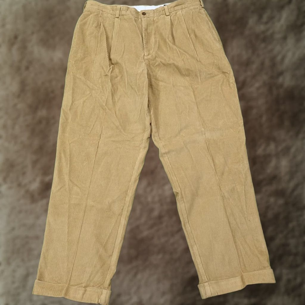 Cremieux Daniel Cremieux Classics Pants Mens 40x32 Beige Corduroy Pleated Cuffed Classic Tapered Dress Pants Size US 40 / EU 56 - 1 Thumbnail
