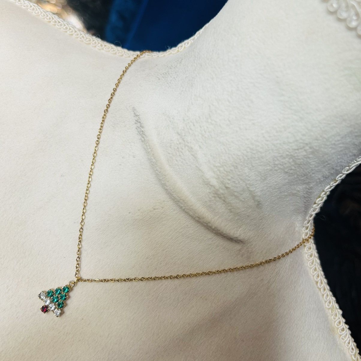 Handmade Vintage glass stone Christmas tree pendant on chain necklace Size ONE SIZE - 1 Thumbnail