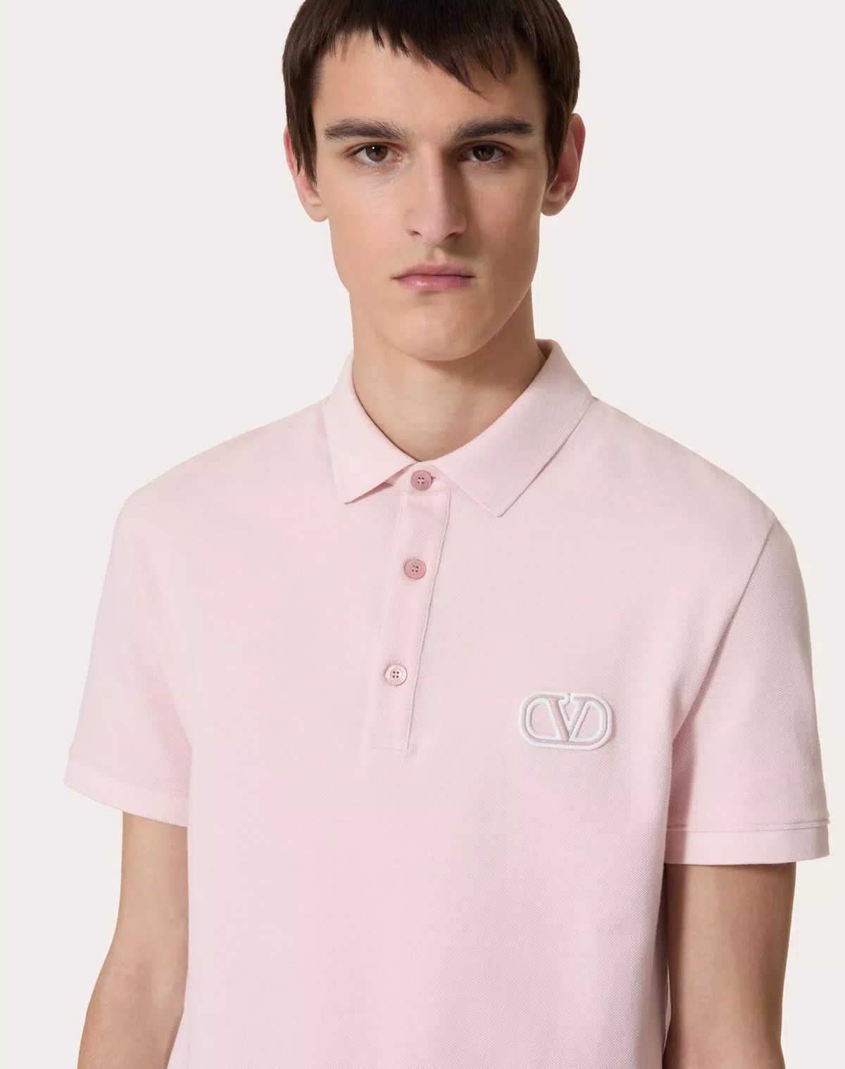 Valentino oc11z0725 Cotton Pique Polo Shirt in Grey/Rose Size US M / EU 48-50 / 2 - 7 Thumbnail