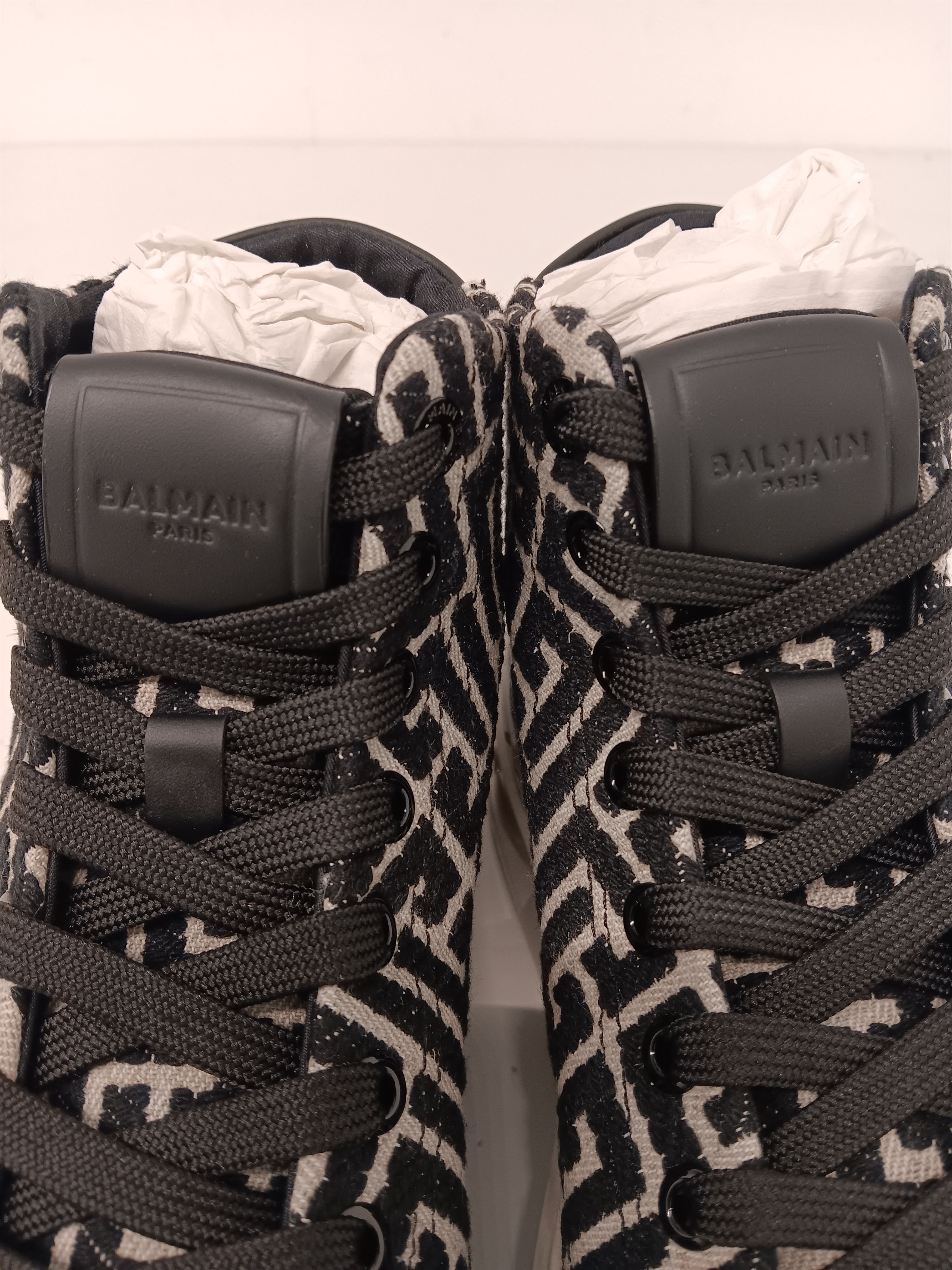Balmain Balmain B-Court Bicolor Monogram Jacquard High-Top Sneakers Size US 7 / IT 37 - 15 Thumbnail