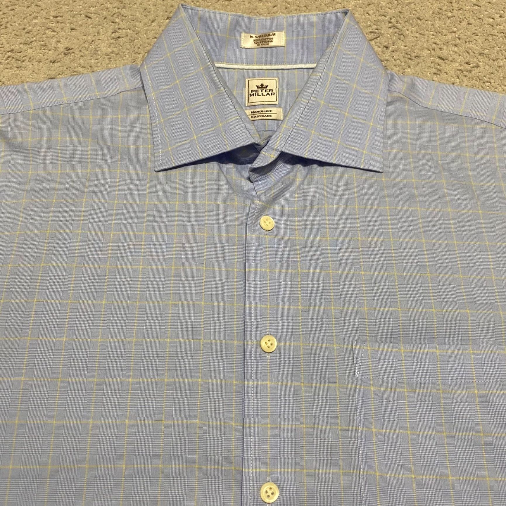Peter Millar Peter Millar Shirt Mens 16.5 Blue Plaid Long Sleeve Button Front Cotton Nanoluxe Size US XL / EU 56 / 4 - 6 Thumbnail