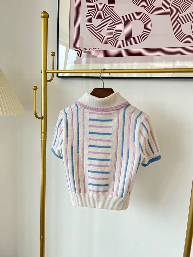 Chanel Chanel Beige striped logo embroidered cashmere lapel short Size XXS / US 00 / IT 34 - 2 Thumbnail