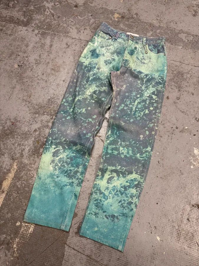 Designer × Roberto Cavalli × Vintage 1990s Roberto Cavalli Green Waves Pants Size US 39 - 5 Thumbnail