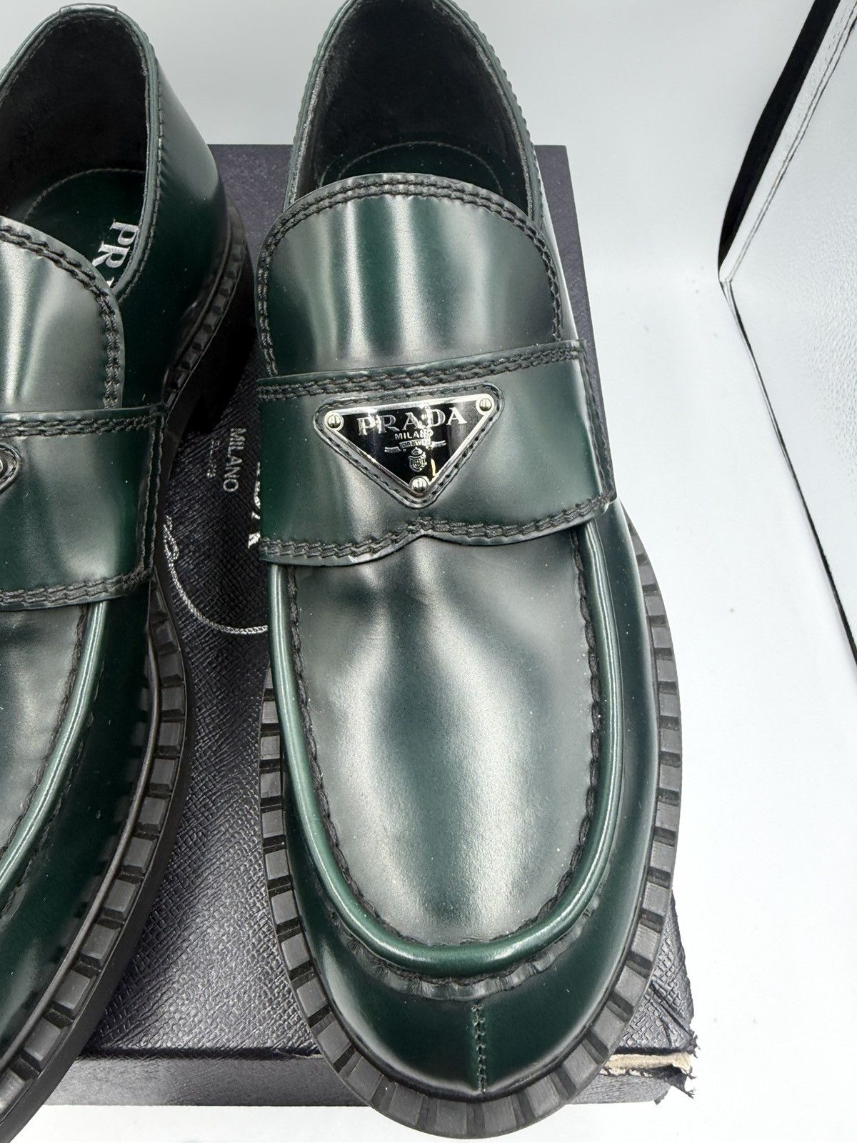 Prada Prada Triangle Logo Loafer In Bosco 42 Size US 9 / EU 42 - 2 Thumbnail