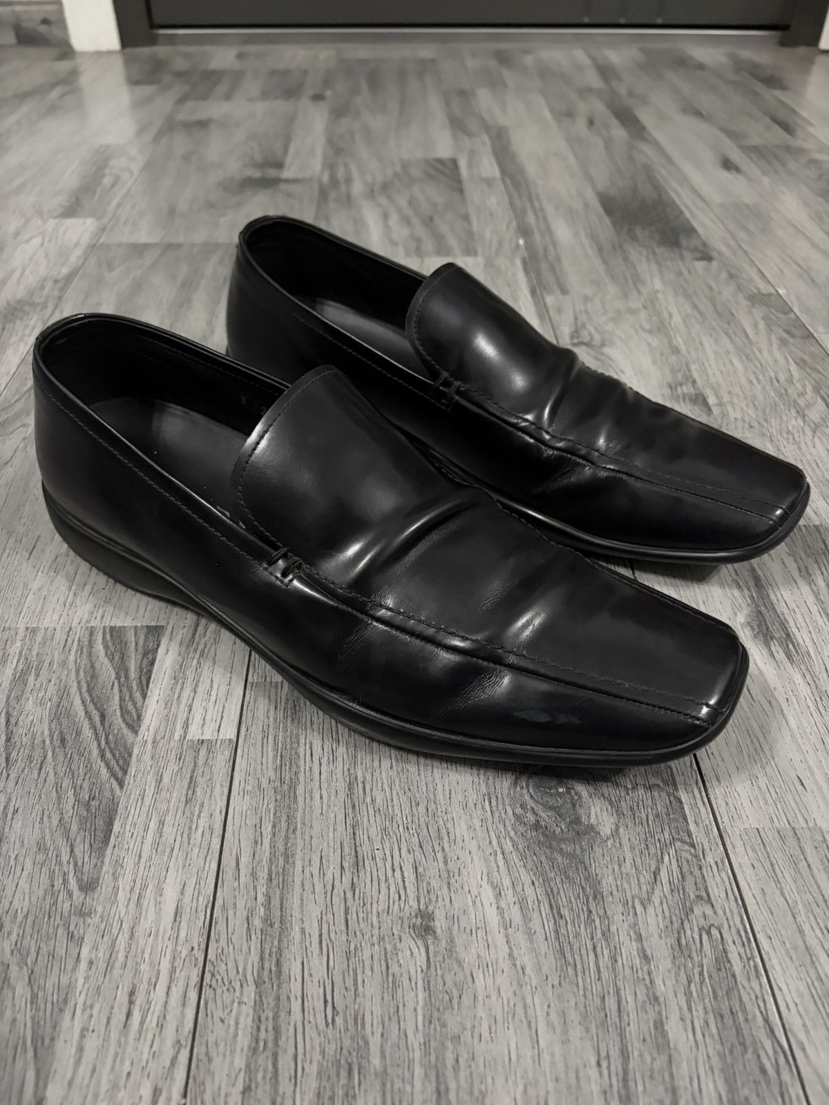 Prada Black Leather Slip-On Loafers