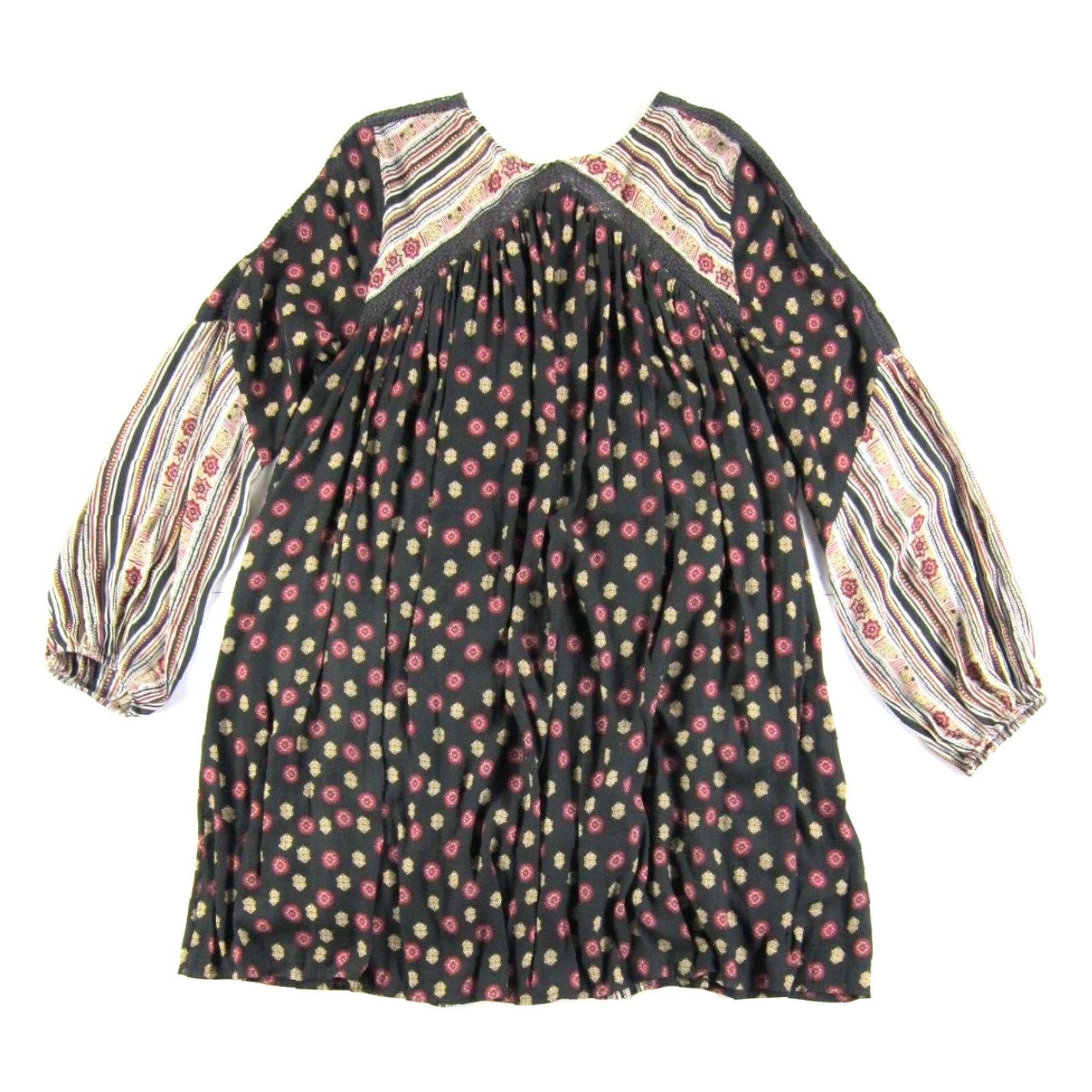 Free People Free People Dress Long Sleeve V-Neck Bohemian Floral Brown Pink Pockets Knee Length Medium Women Size M / US 6-8 / IT 42-44 - 2 Thumbnail