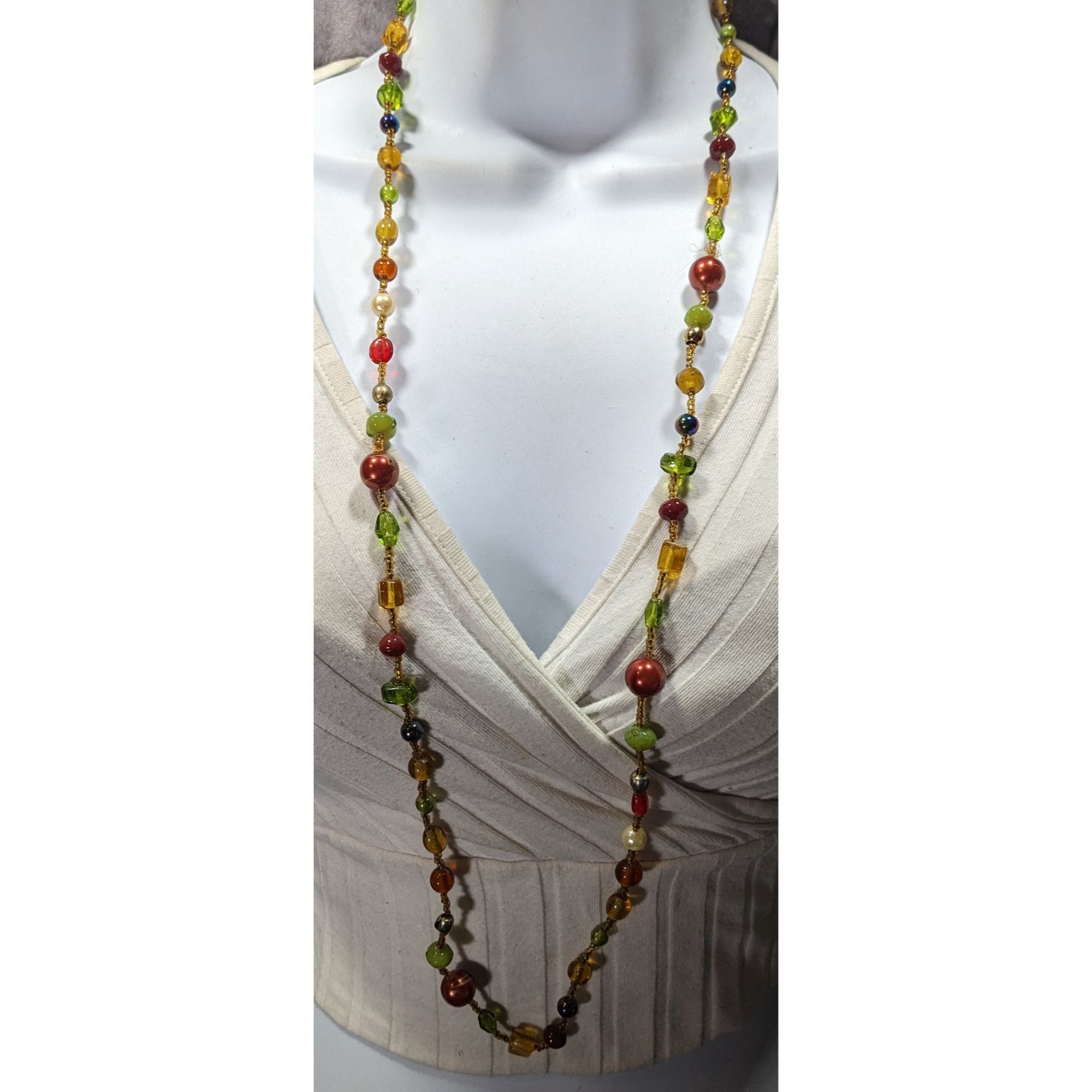 Handmade Vintage Handmade Earth Tone Glass Beaded Necklace Size ONE SIZE - 3 Thumbnail