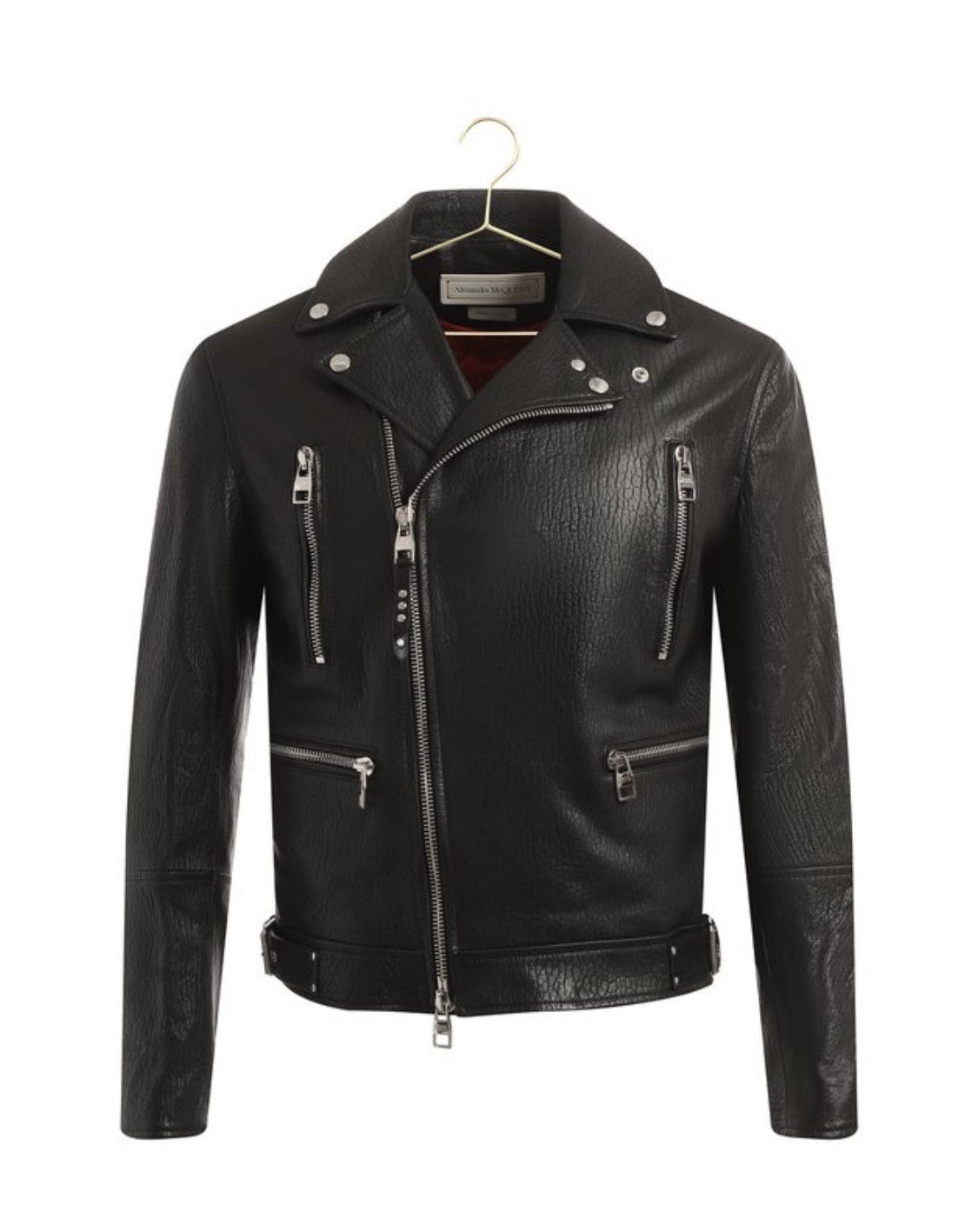 image of Alexander Mcqueen Leather Biker Zip Up Pocket Jacket in Black, Men's (Size Medium)