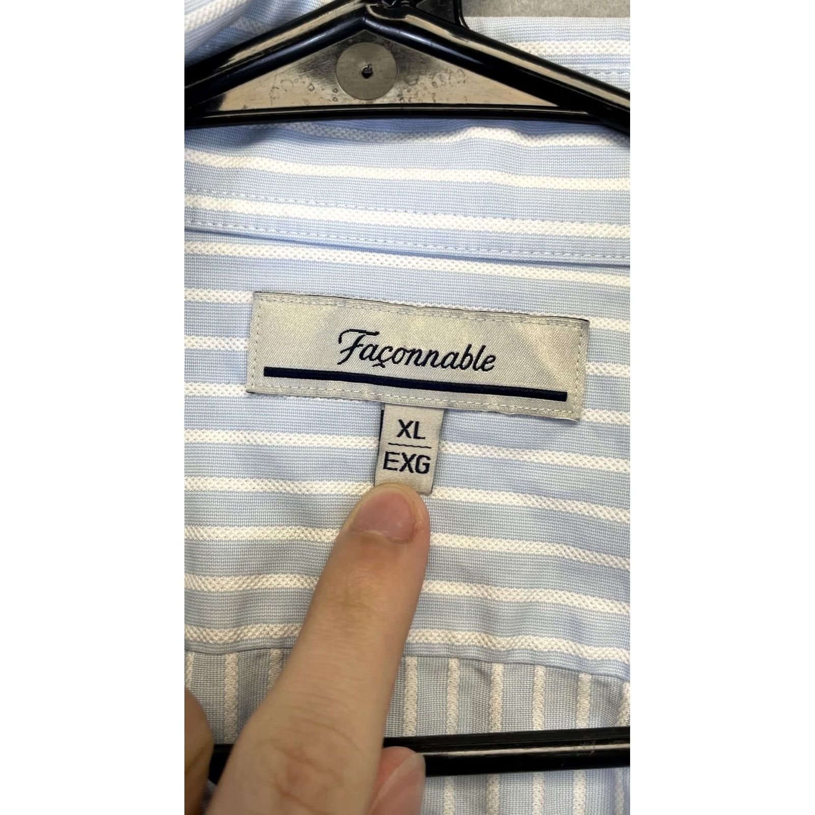 Faconnable Faconnable Mens XL Blue White Striped Dress Shirt Long Sleeve Button Down Pocket Size 46R - 4 Thumbnail