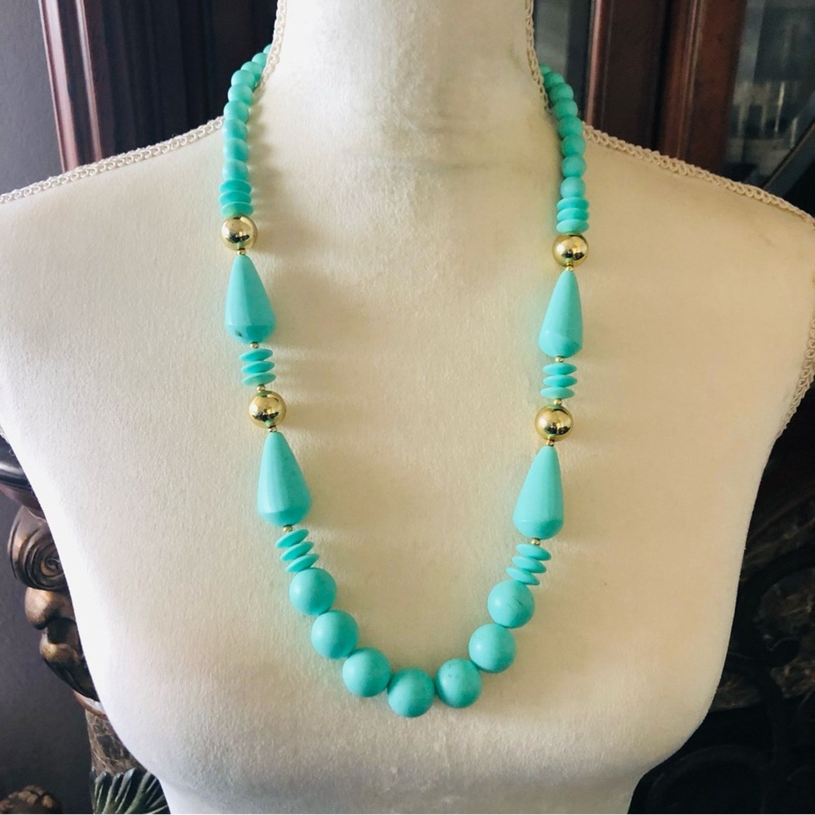 Vintage Vintage turquoise tone beaded necklace Size ONE SIZE - 2 Thumbnail
