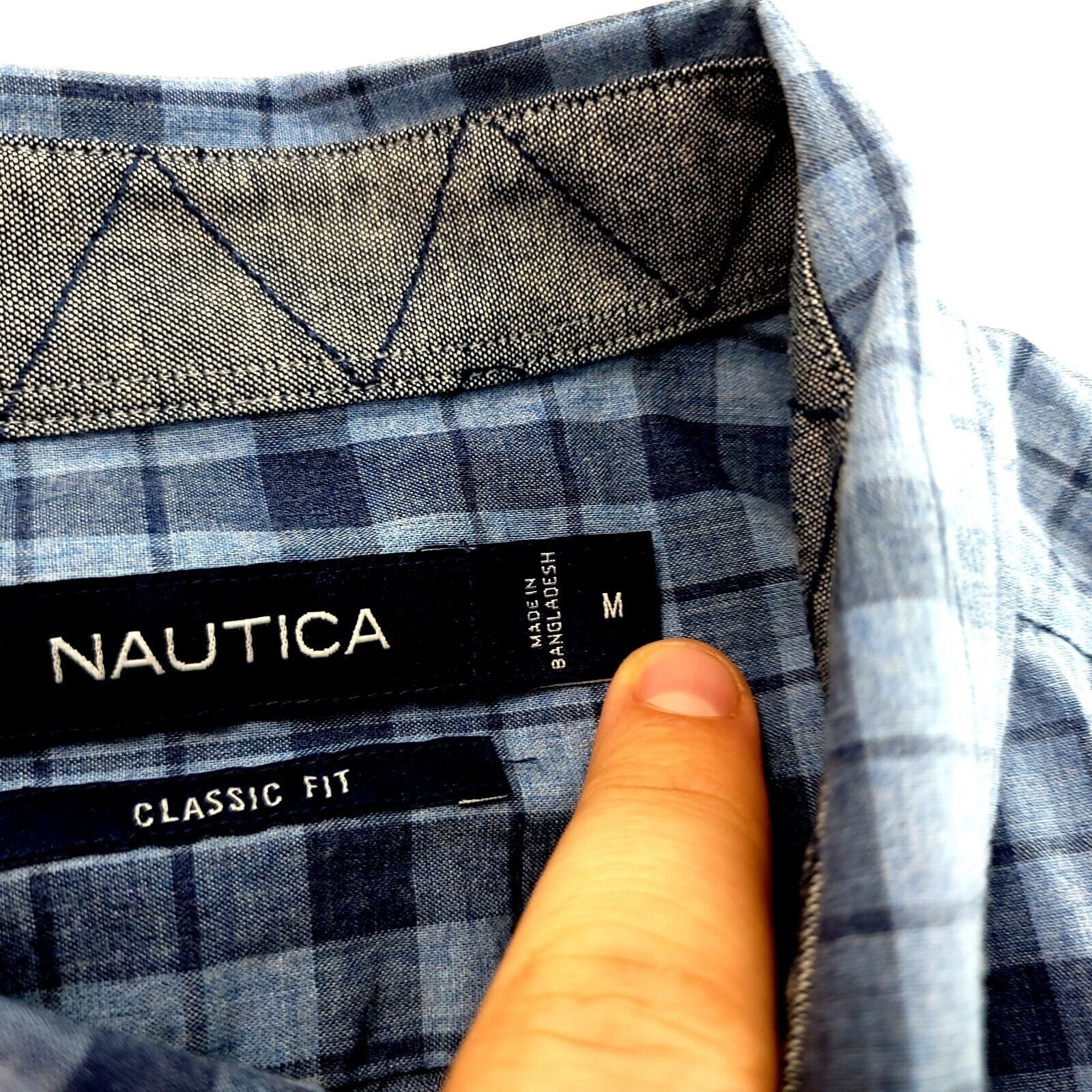 Nautica Nautica Classic Fit Medium Blue Plaid Pocket Front Cotton Bu Size US M / EU 48-50 / 2 - 10 Thumbnail