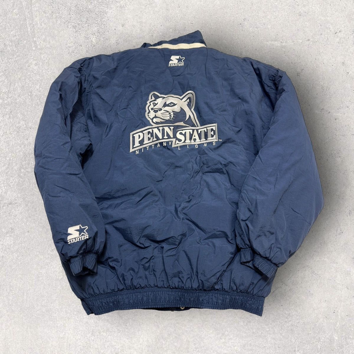 image of NCAA x Starter Vintage Penn State Nittany Lions Puffer Jacket in Navy, Men's (Size Large)