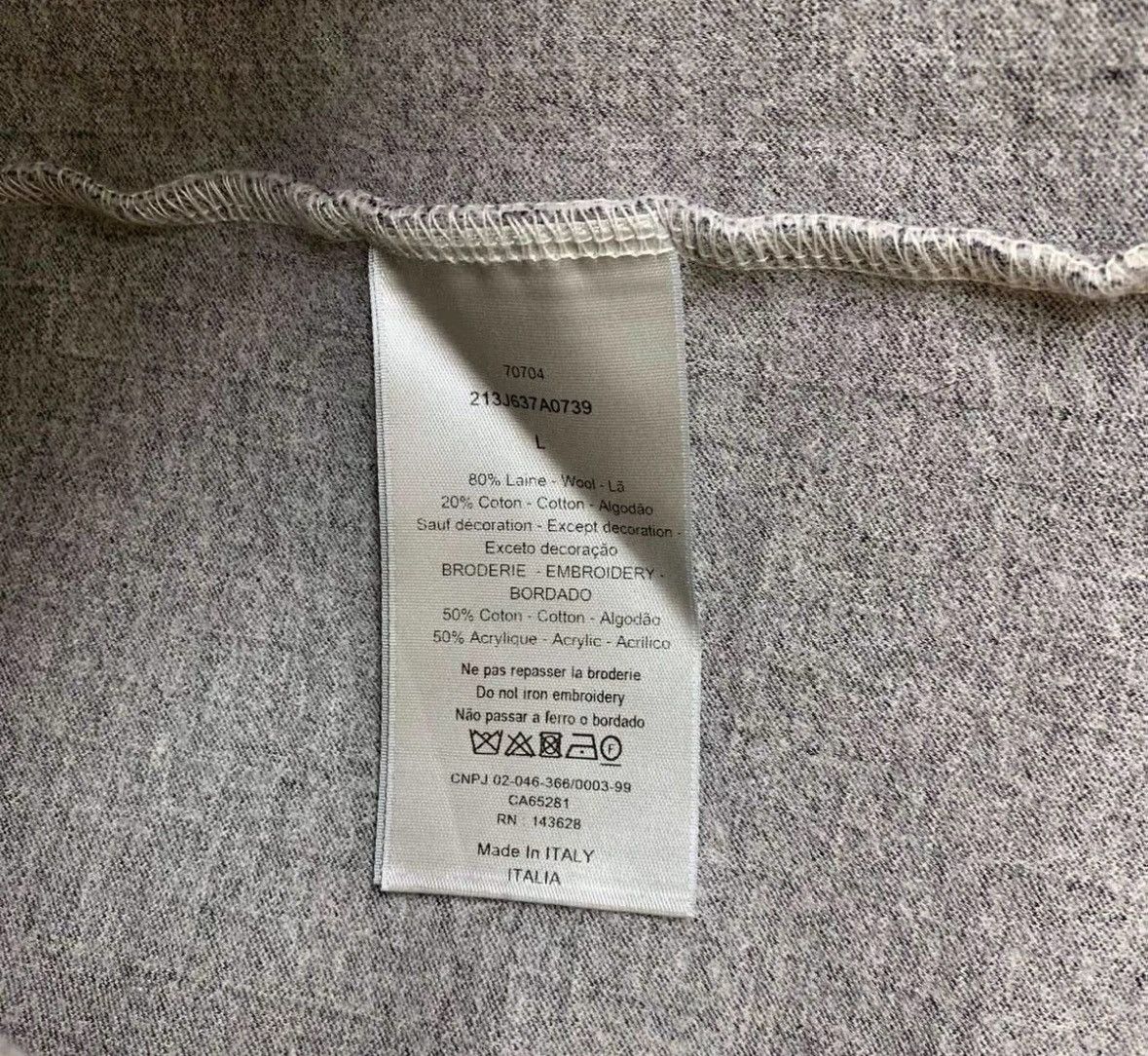 Dior Dior Gray Pocket Embroidered Logo Wool Tee-2505 Size US L / EU 52-54 / 3 - 4 Thumbnail