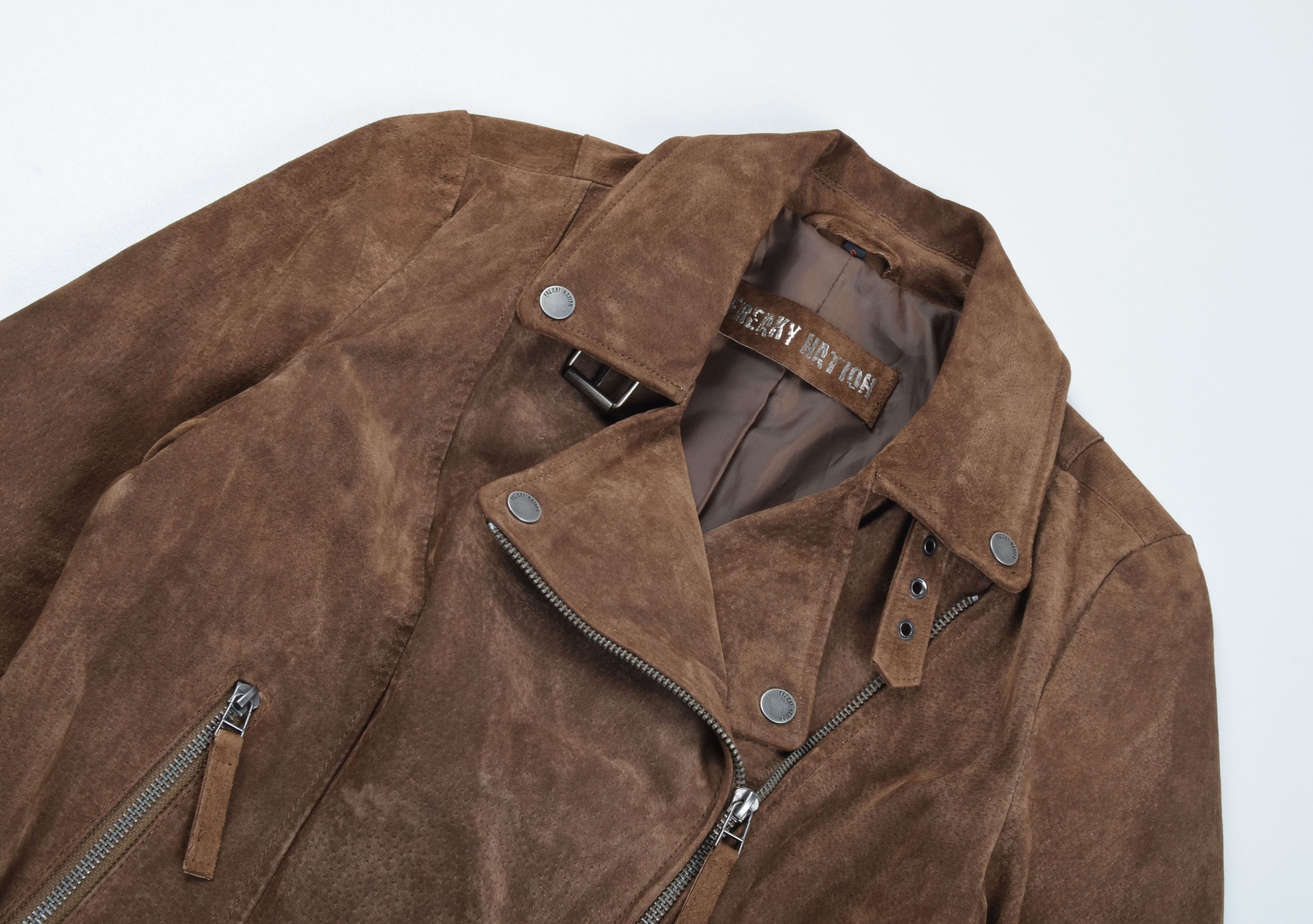 Other Freaky Nation Punk Grunge Brown Leather Biker Jacket Size S / US 4 / IT 40 - 2 Thumbnail