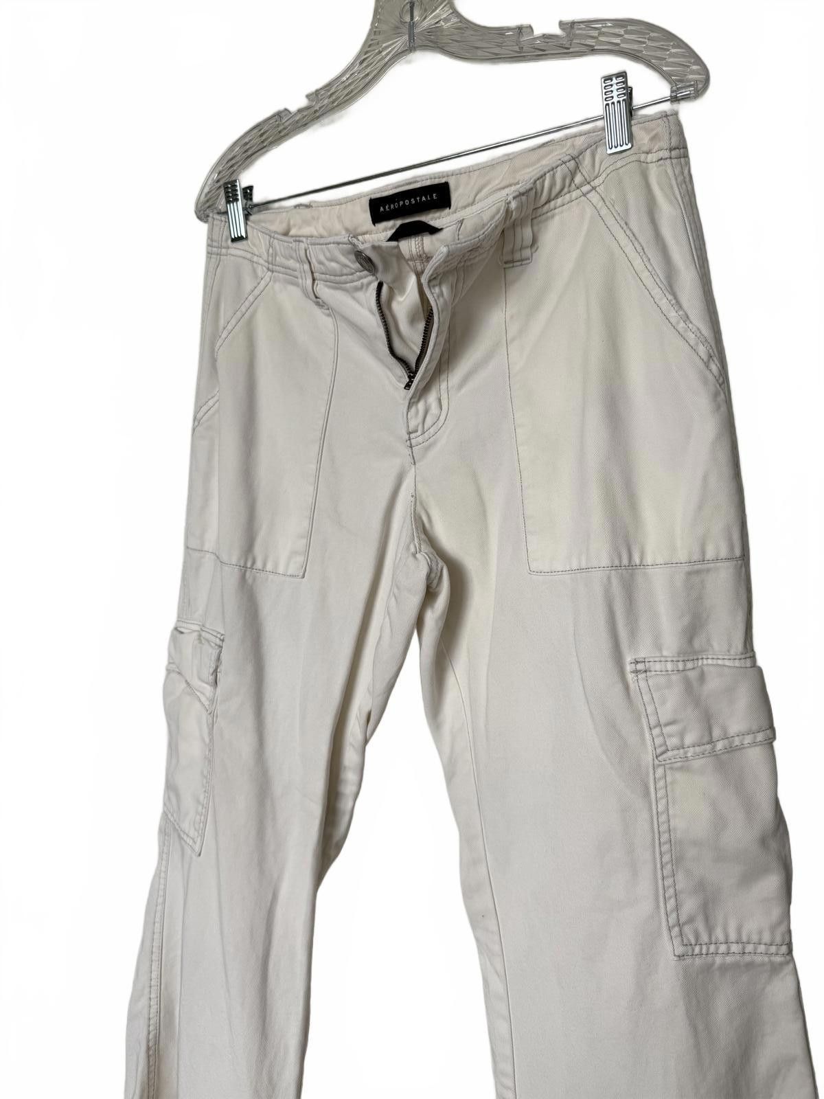 Designer American Eagle Cream Wide Leg Cargo Pants Size 32" / US 10 / IT 46 - 3 Thumbnail