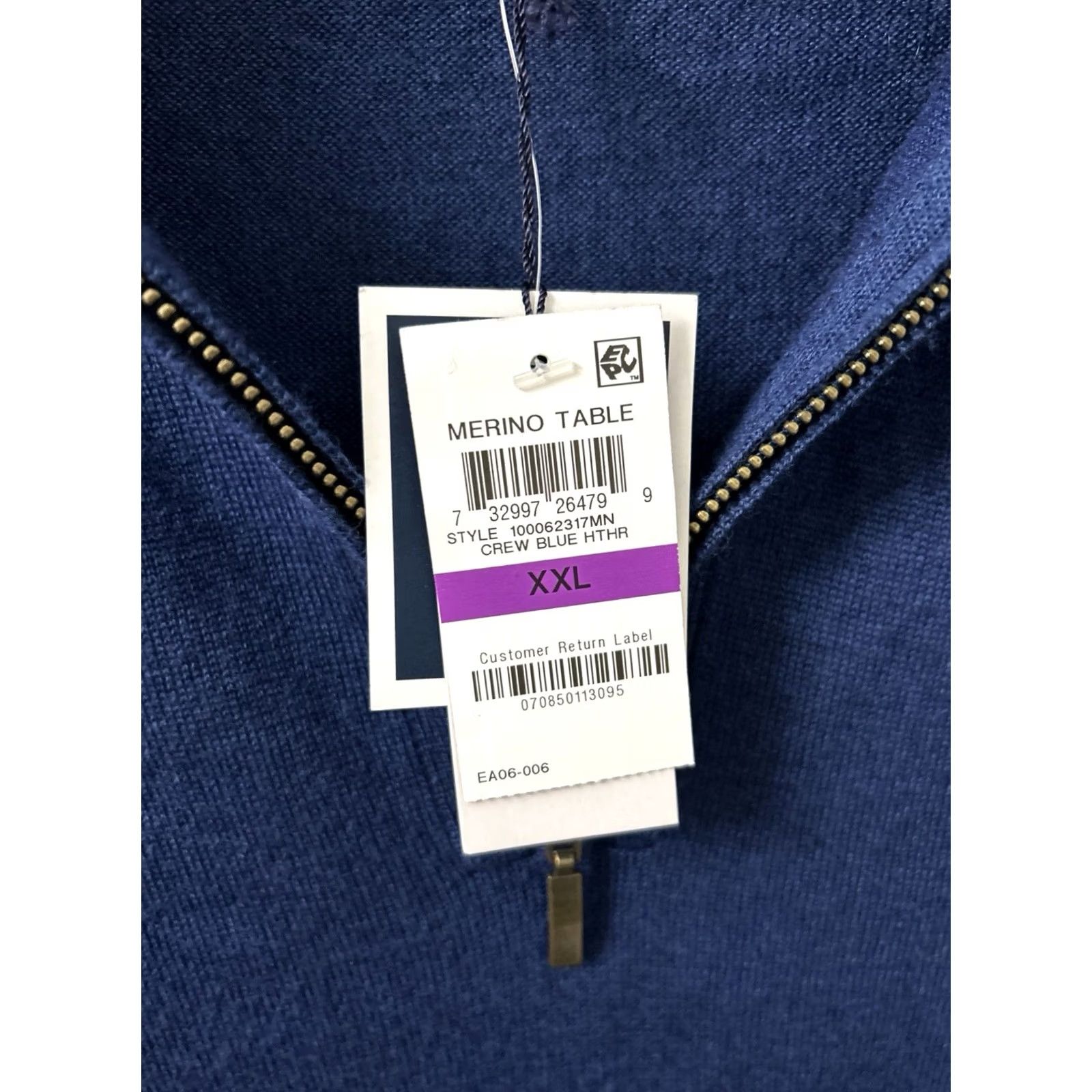 Club Room Club Room 2XL Blue Merino Wool Blend Sweater Long Sleeve Mock Neck Zip Mens NWT Size US XXL / EU 58 / 5 - 7 Thumbnail