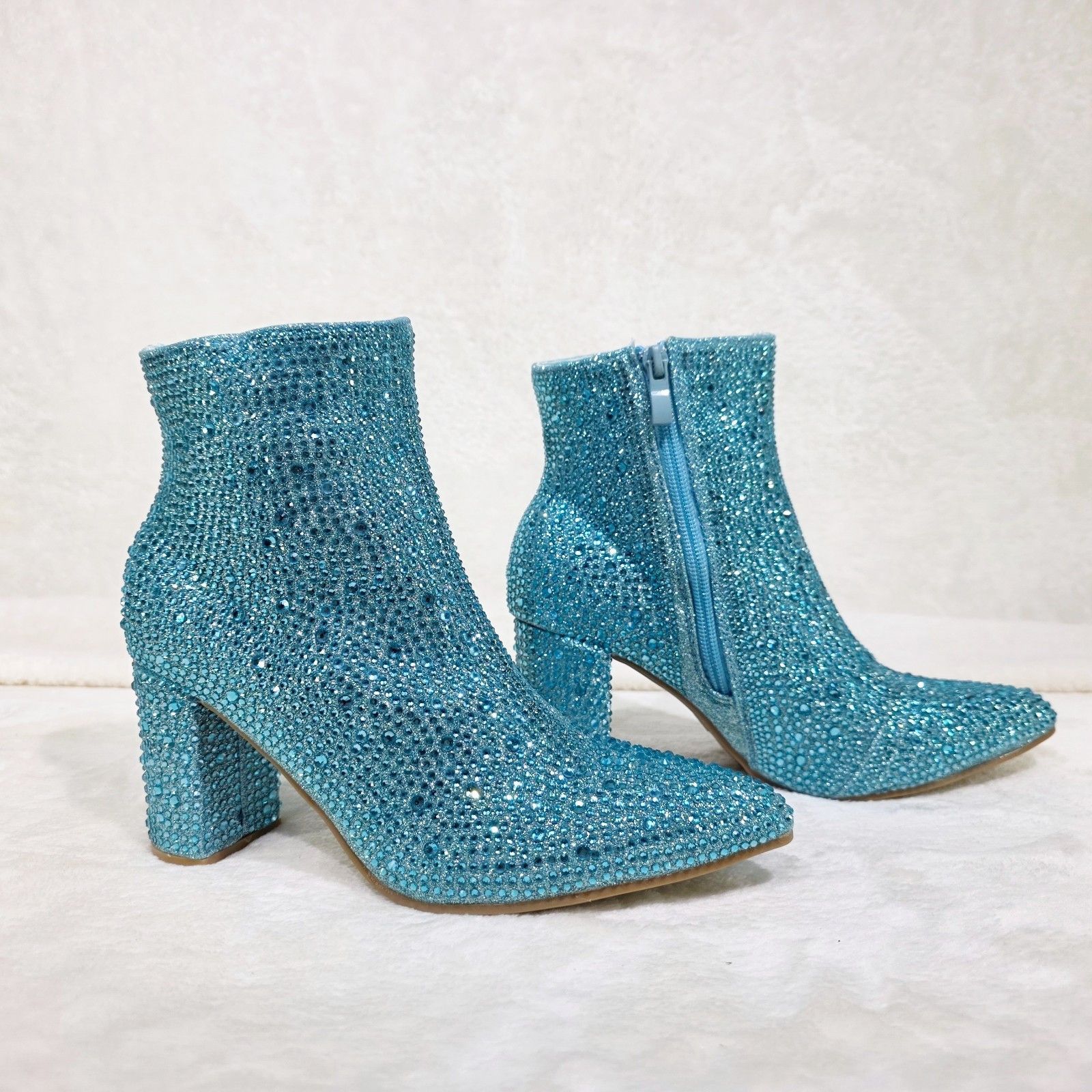 Other Crystel Ice Blue Rhinestone 3" Block Heel Ankle Boots Bootie Size US 7 / IT 37 - 5 Thumbnail