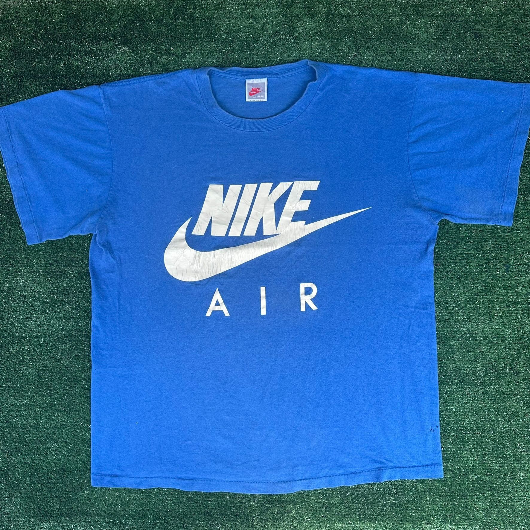 Nike Vintage 80s Nike Air Big Swoosh T-Shirt Blue XL Single Stitc Size US XL / EU 56 / 4 - 1 Thumbnail
