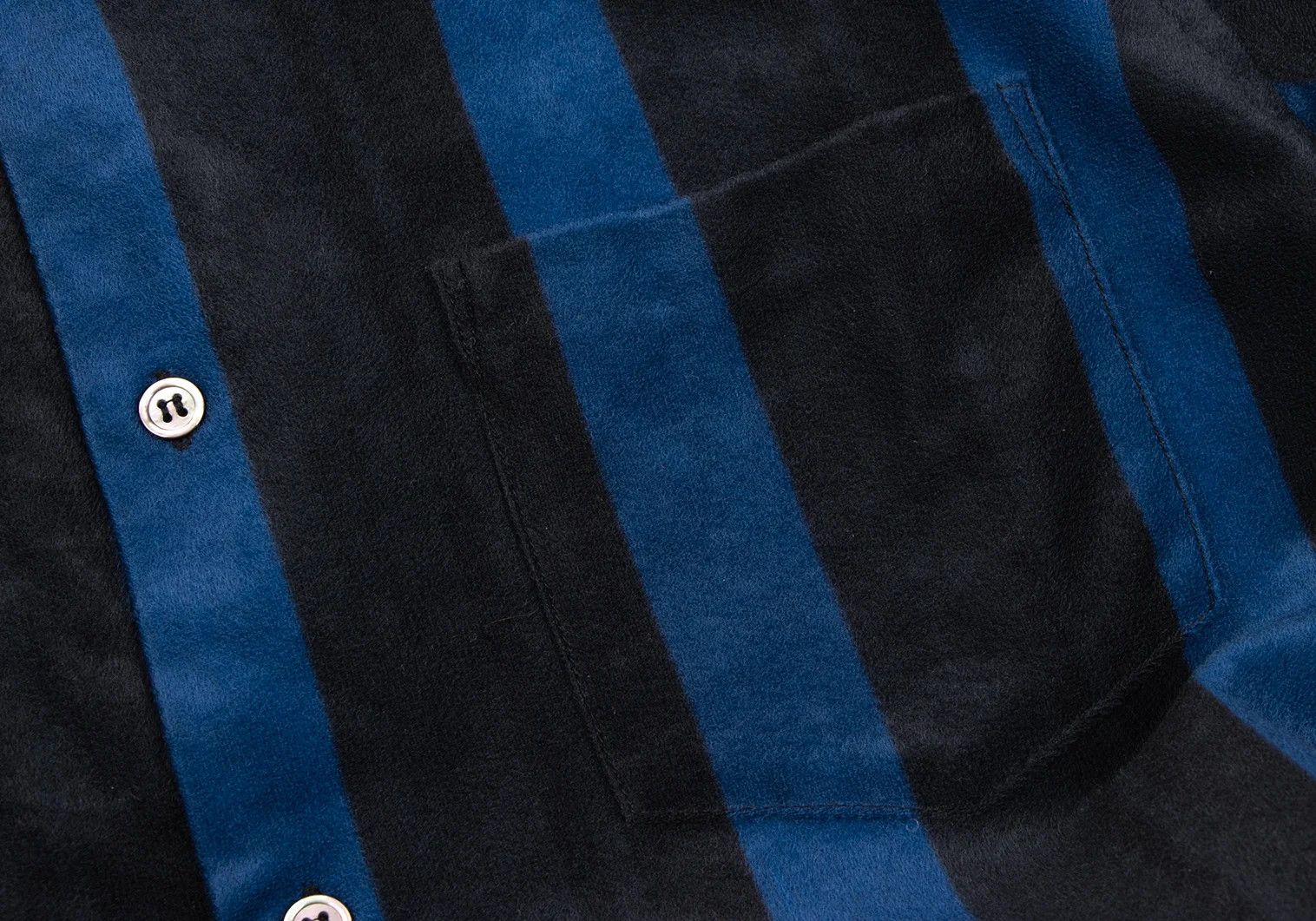 Comme des Garcons Homme Plus Nylon Pile Stripe Open Collar Short Sleeve Shirt Blue Black Size US M / EU 48-50 / 2 - 7 Thumbnail