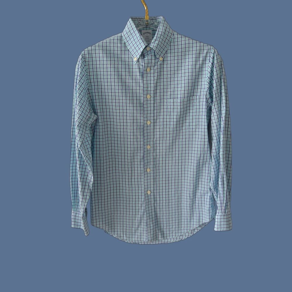 Brooks Brothers Brooks Brothers Men's Small Plaid Button Up Regent Shirt Blue Non Iron Stretch Size US S / EU 44-46 / 1 - 1 Thumbnail