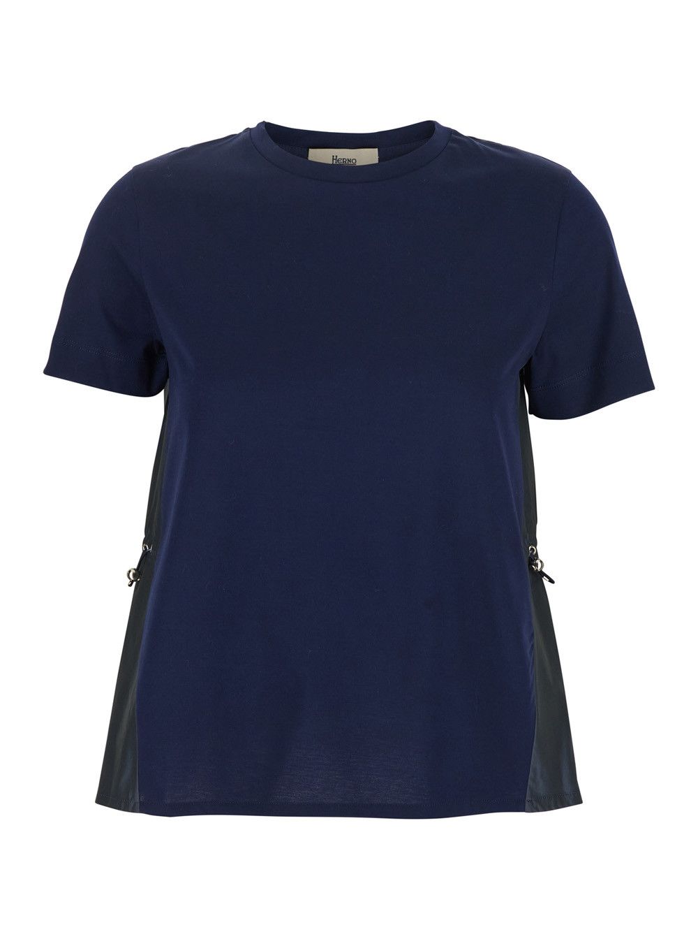 Herno Blue Crewneck T-Shirt with Drawstring Waist in Cotton Woman Size M / US 6-8 / IT 42-44 - 1 Thumbnail