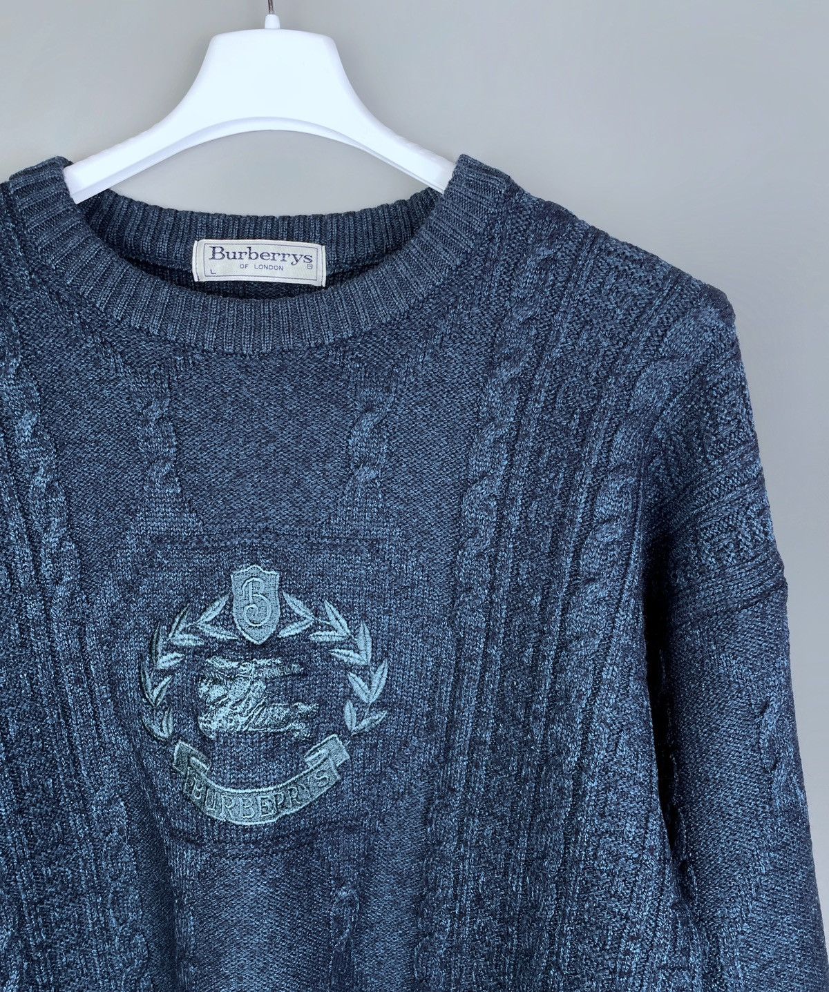 Burberry Vintage Burberry Wool Embroidered Logo Crew Knit Sweater L Size US L / EU 52-54 / 3 - 3 Thumbnail