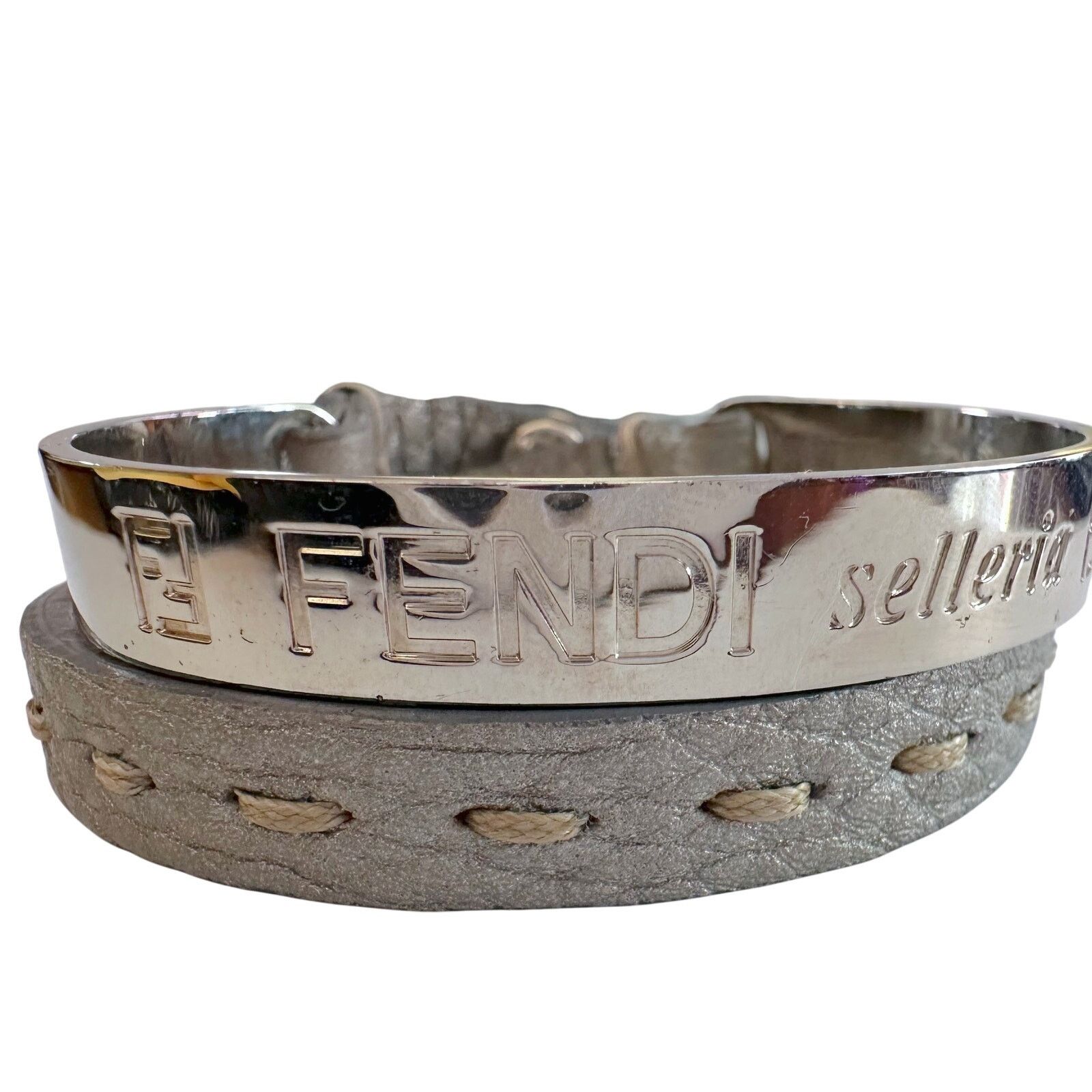 Fendi Fendi Selleria Metallic Cuff w Leather Double Wrap Bracelet Size ONE SIZE - 13 Thumbnail