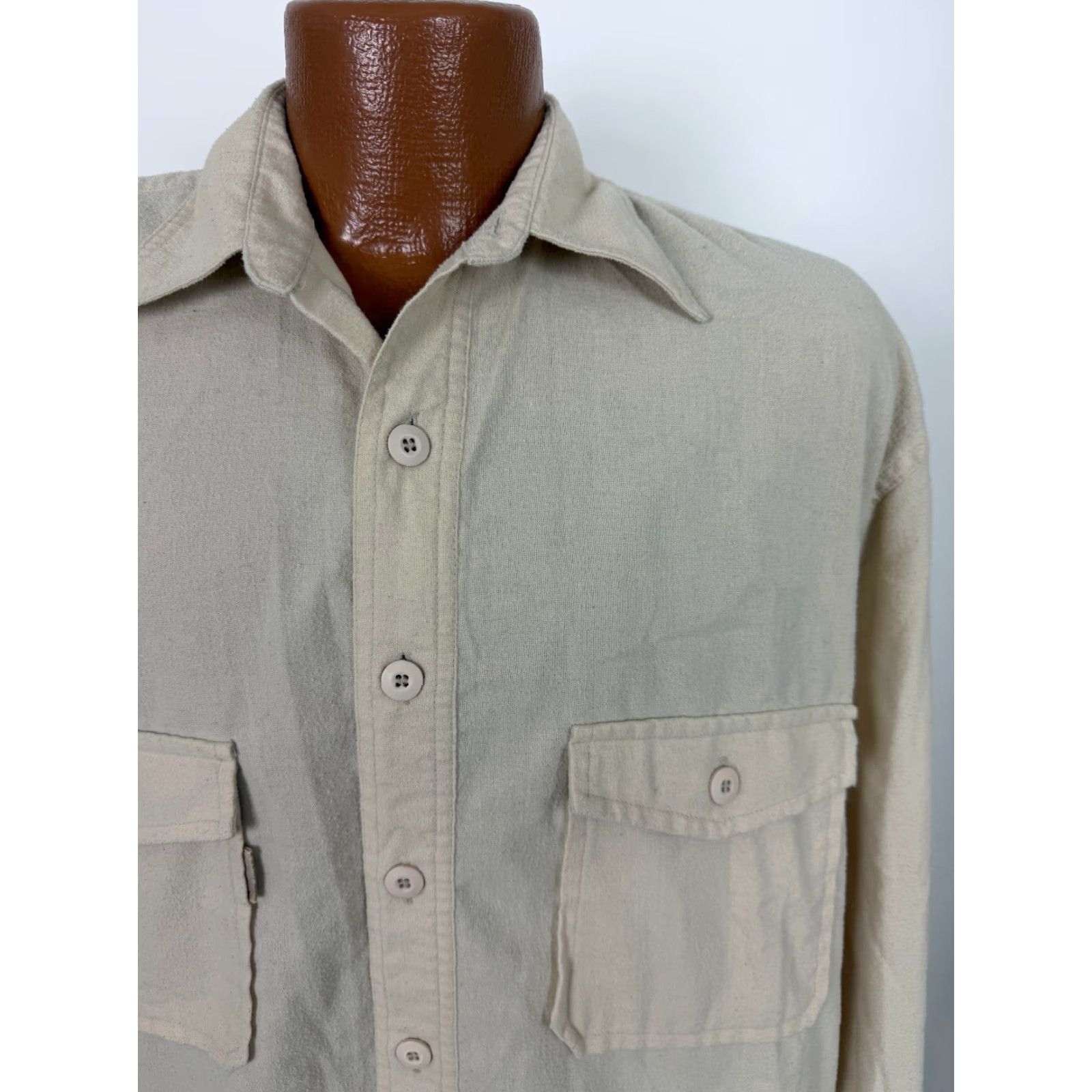 Bugle Boy VINTAGE Bugle Boy Flannel Shirt Mens Large Ivory Lightweight 90s Outdoors Button-Up Long Sleeve Size US L / EU 52-54 / 3 - 3 Thumbnail