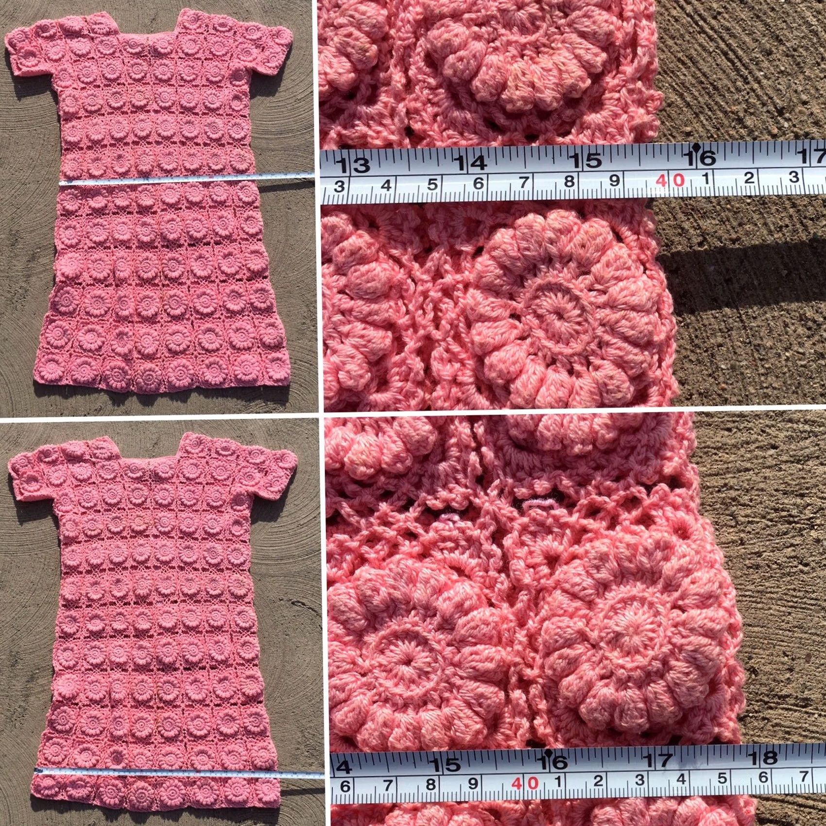 Pinko VINTAGE Pink Crochet Dress Floral Granny Square Boho 60s 70s Style Mini Women Size M / US 6-8 / IT 42-44 - 7 Thumbnail