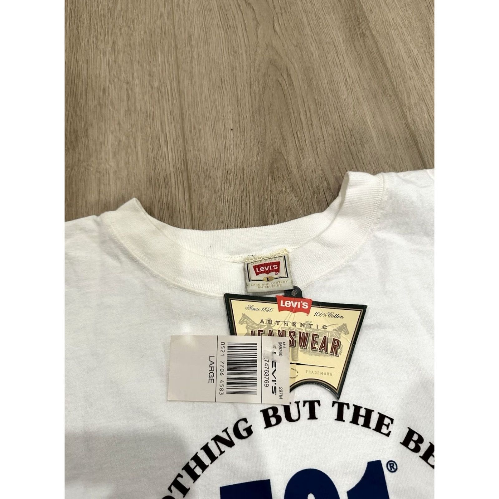 Levi's VINTAGE LEVI'S 501 Promo Genuine USA Made Jeans White T-Shirt Mens Large 90s Logo Crew Neck Short Sleeve Cotton White Tee Men Size US L / EU 52-54 / 3 - 6 Thumbnail