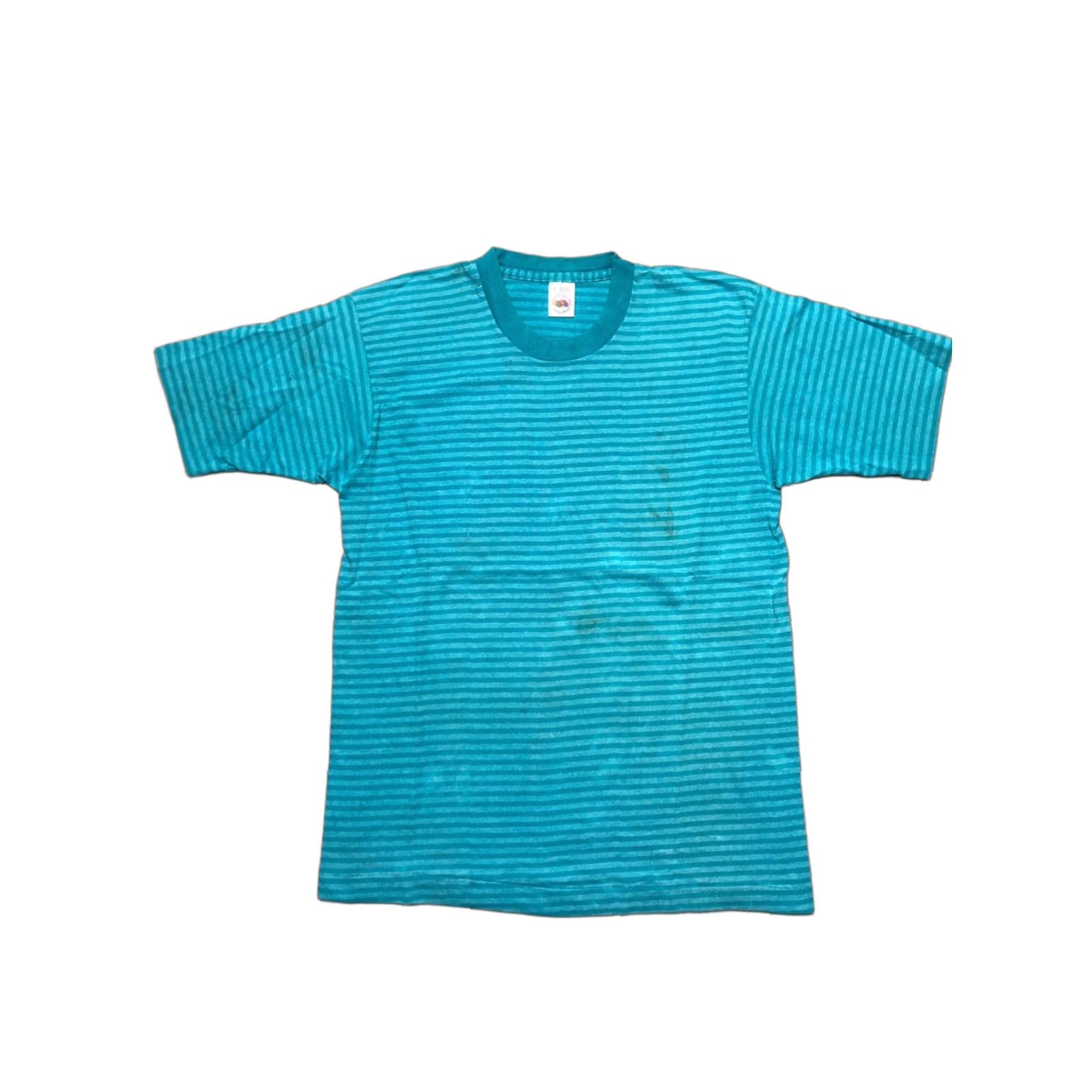 Fruit Of The Loom VINTAGE Fruit of the Loom Striped T-Shirt Distressed Grunge Teal Blue M Adult Medium Men's Shirt Size US M / EU 48-50 / 2 - 1 Thumbnail